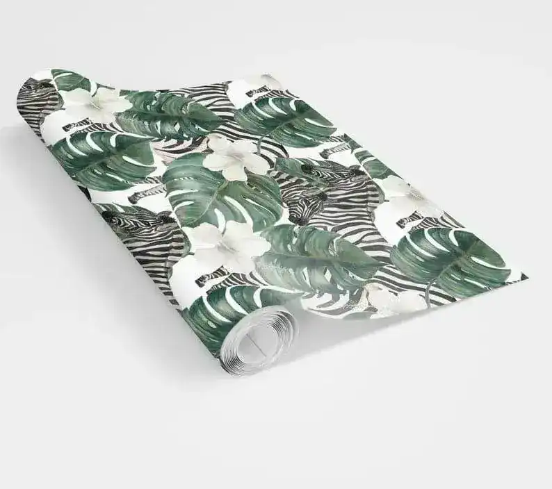Retro Zebra and Monstera Floral Wallpaper - Image 6