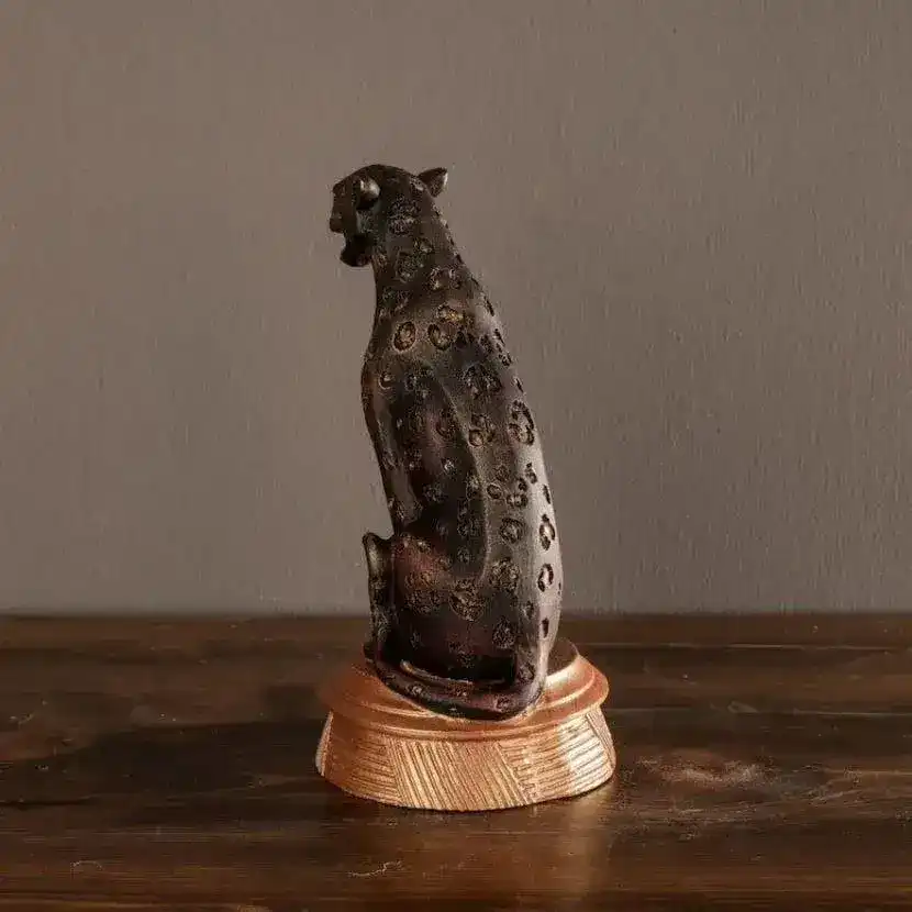 Roaring Dotted Bronze Panther Sculpture - Image 2