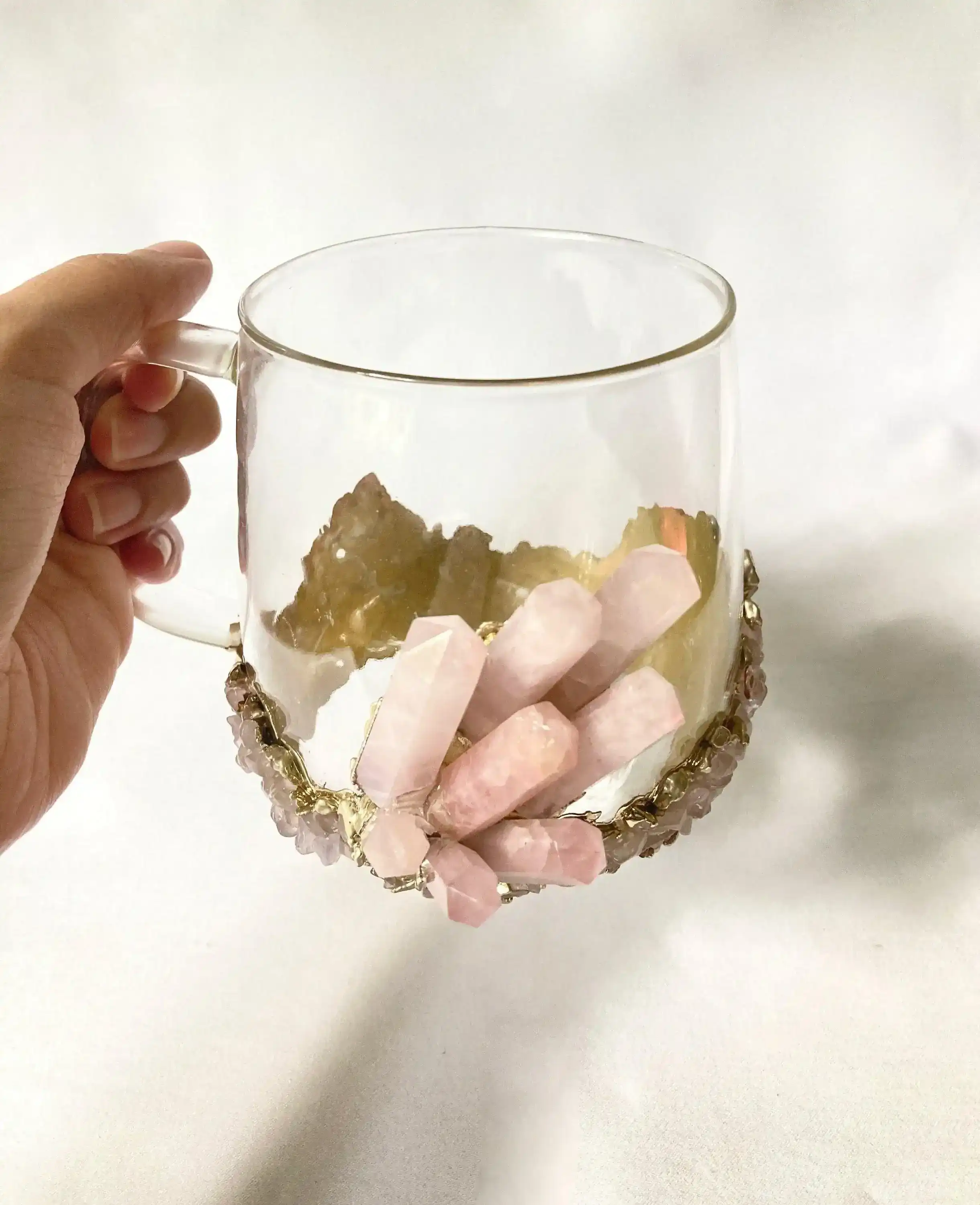 Rose Quartz Glass Coffee Mug with Handle - Set of 2 - Image 6