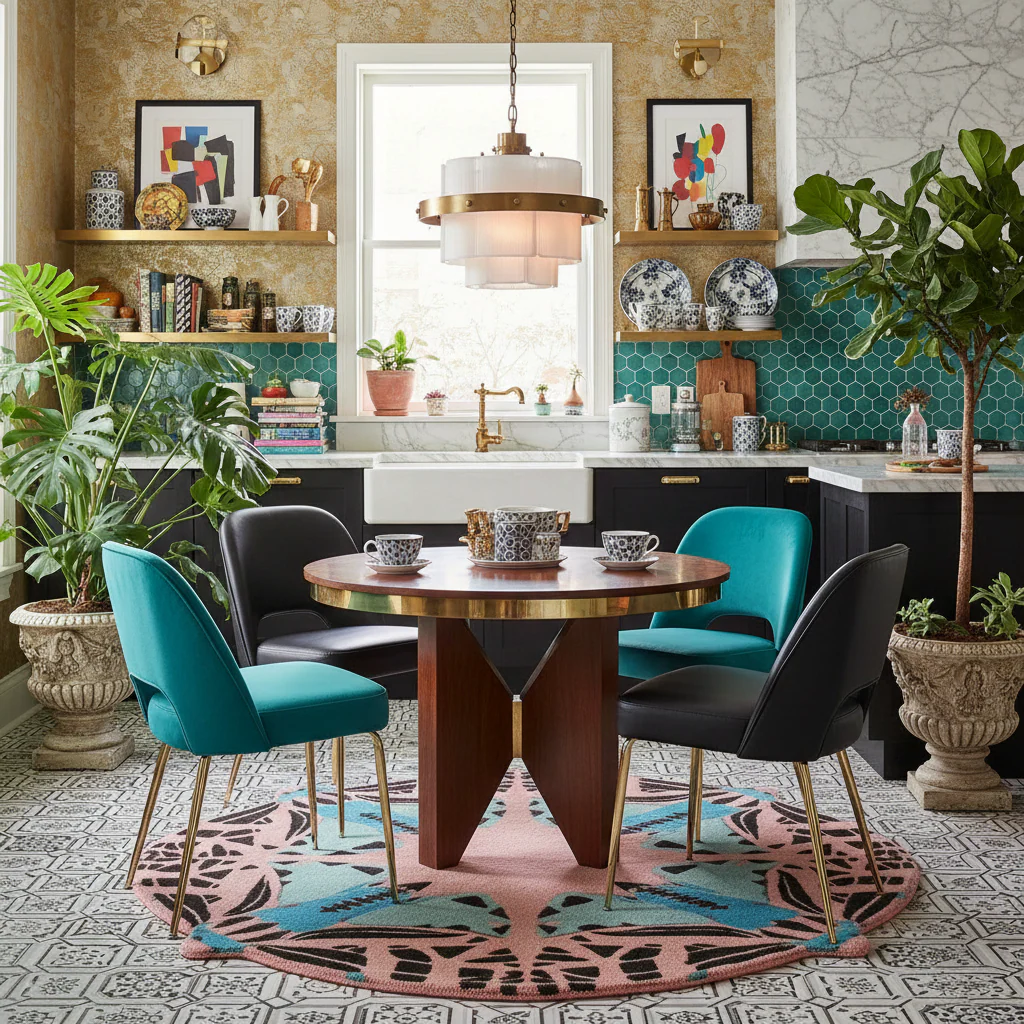 Round Abstract Butterfly Hand Tufted Rug - Blue - Image 3