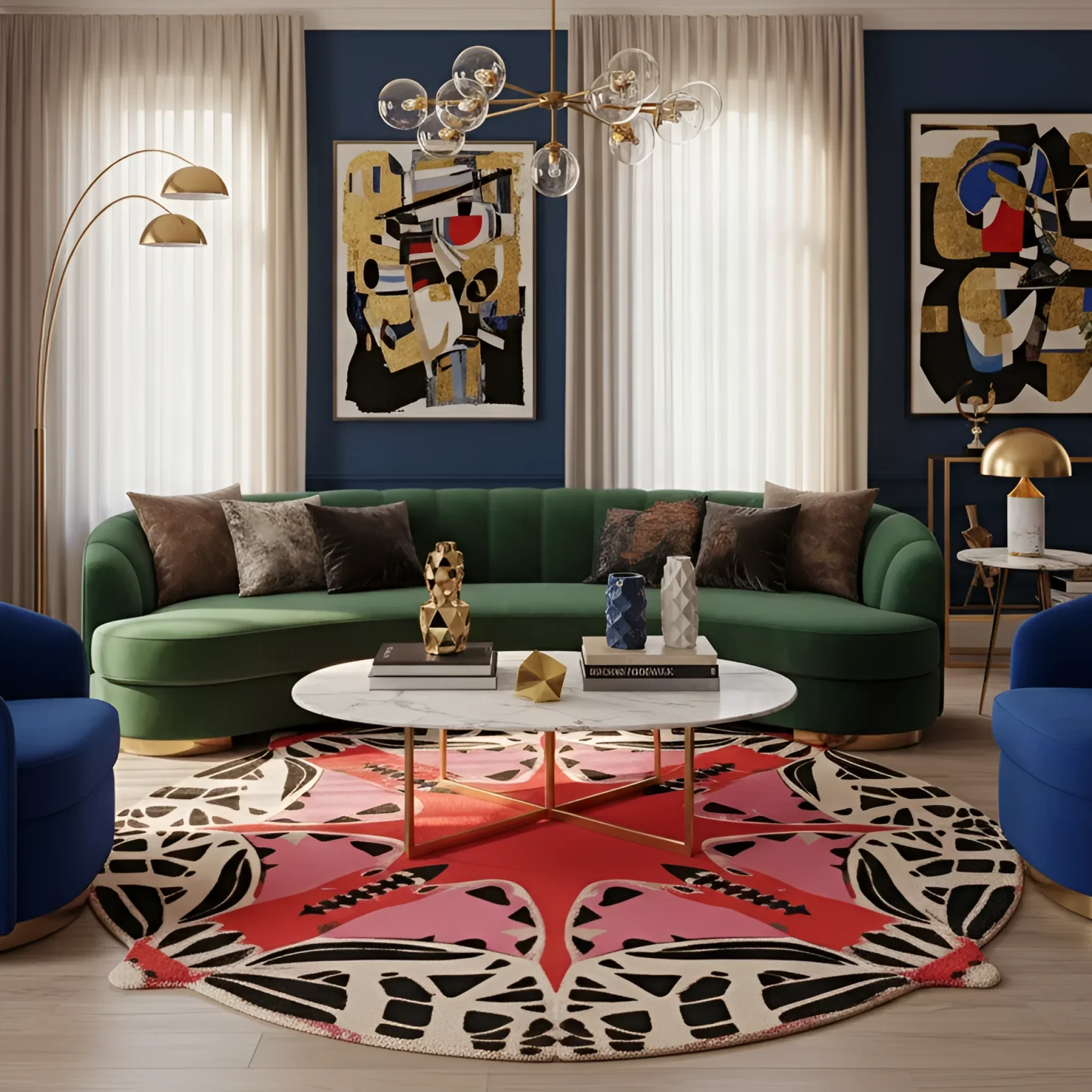 Round Abstract Butterfly Hand Tufted Rug - Red - Image 3
