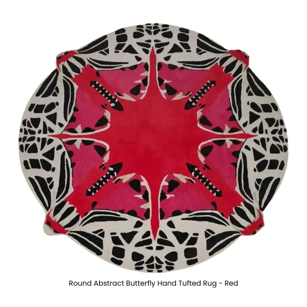 Round Abstract Butterfly Hand Tufted Rug - Red - Image 8