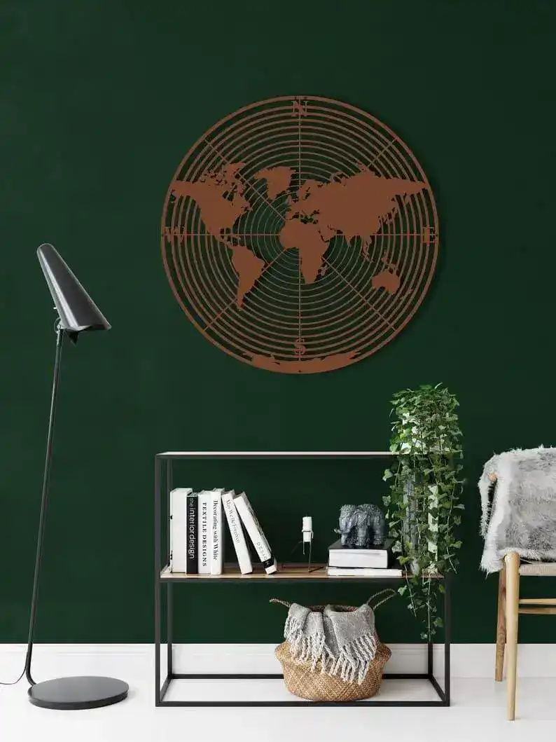 Round World Map Continents Metal Wall Art - Image 5
