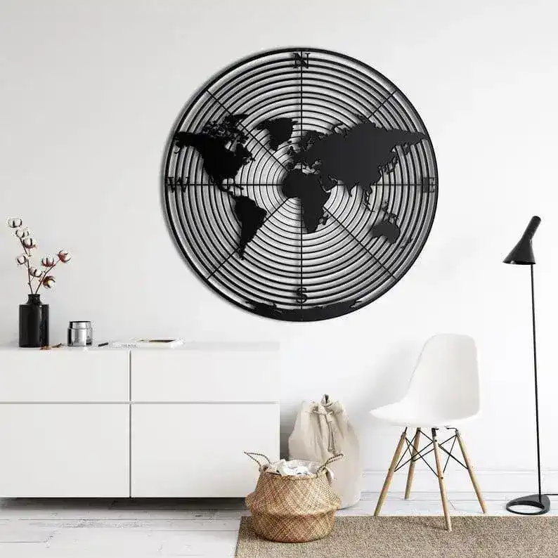 Round World Map Continents Metal Wall Art - Image 6