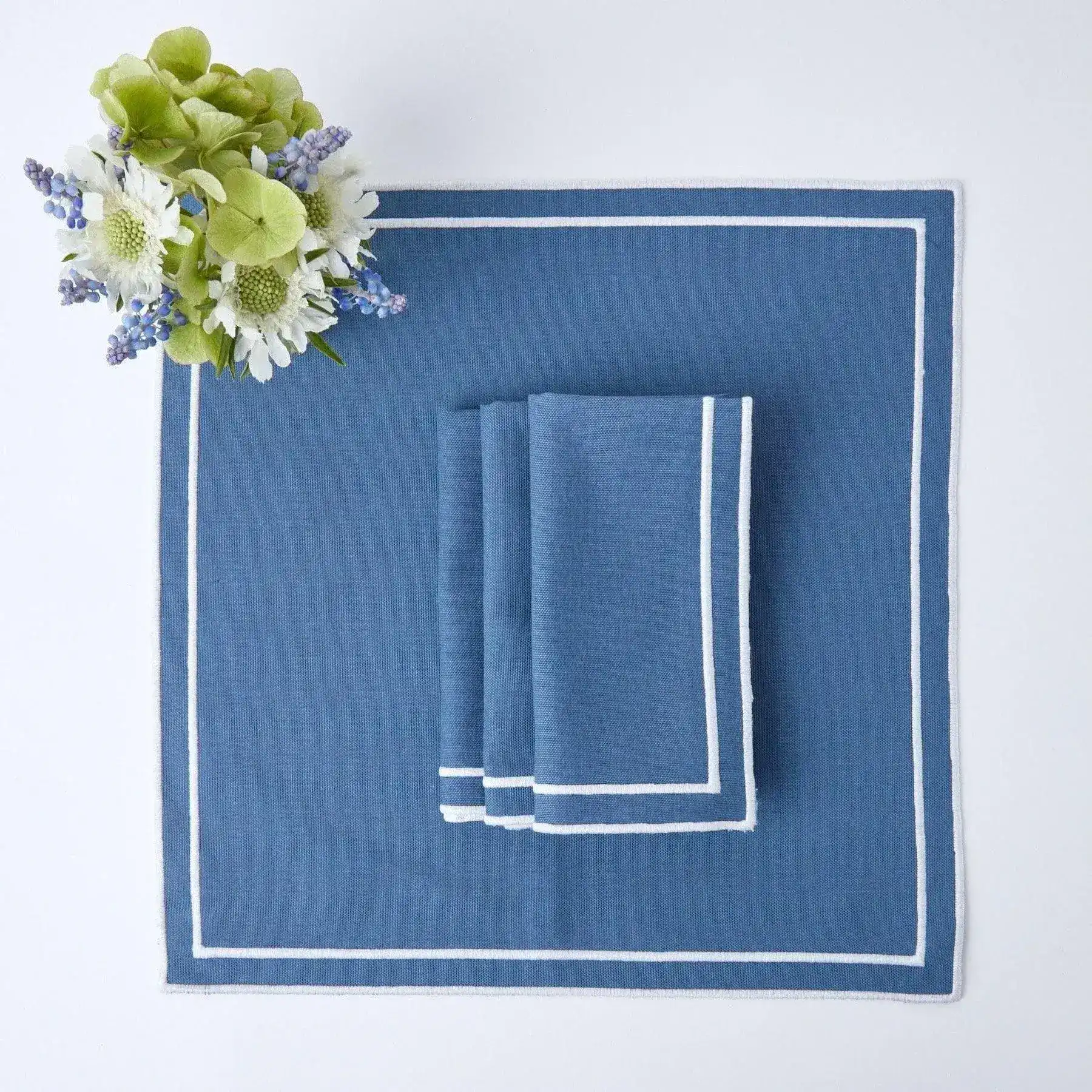 Royal Blue Embroidered Dining Placemats and Napkins Set - Image 6