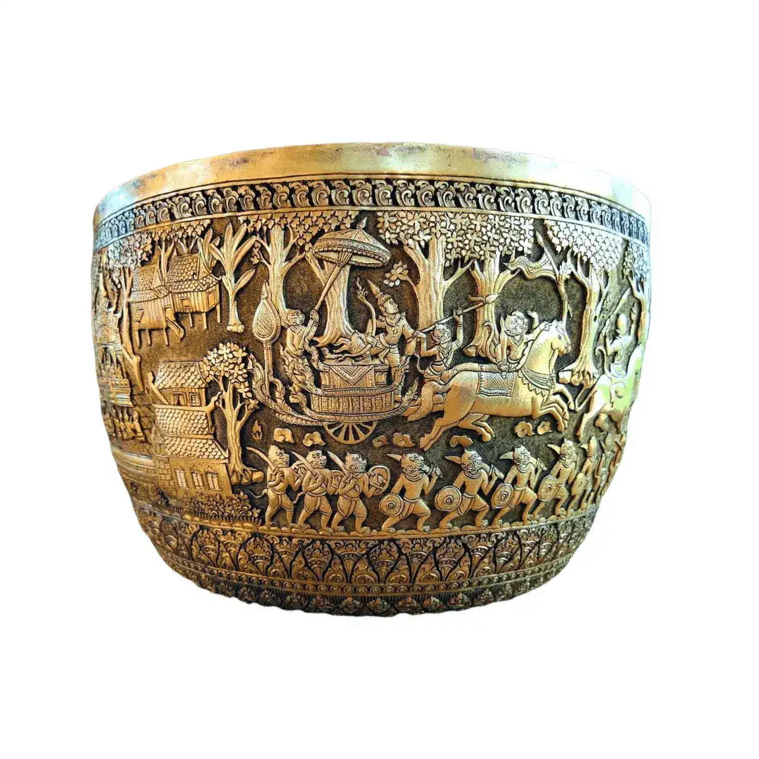 Royal Solid Brass Niello Bowl with Lotus Lid - Image 3