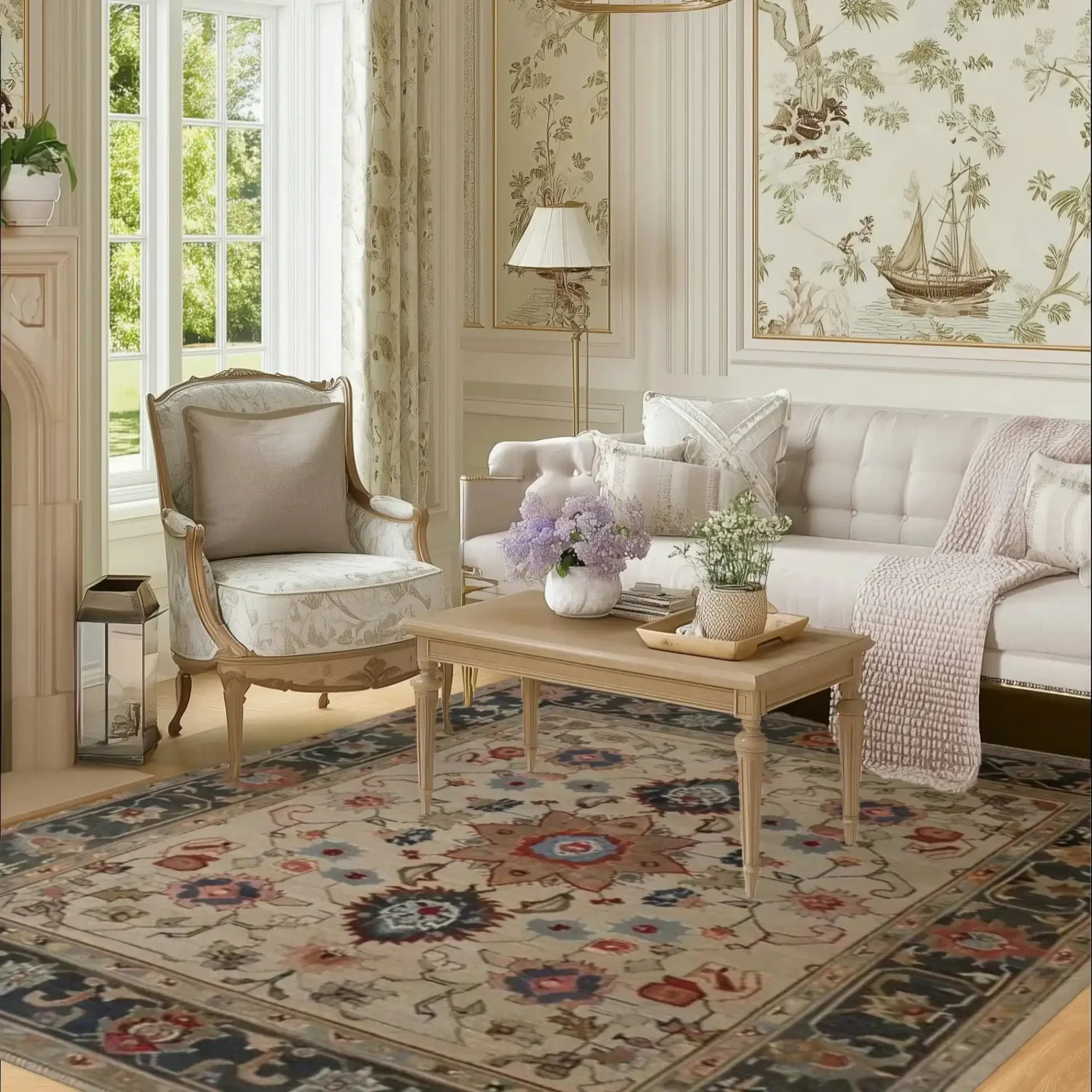 Rustic Floral Design Hand Knotted Area Rug - Image 2