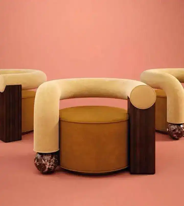 Sabrina Curved Velvet Wooden Luxurious Lounge Chair - Image 3