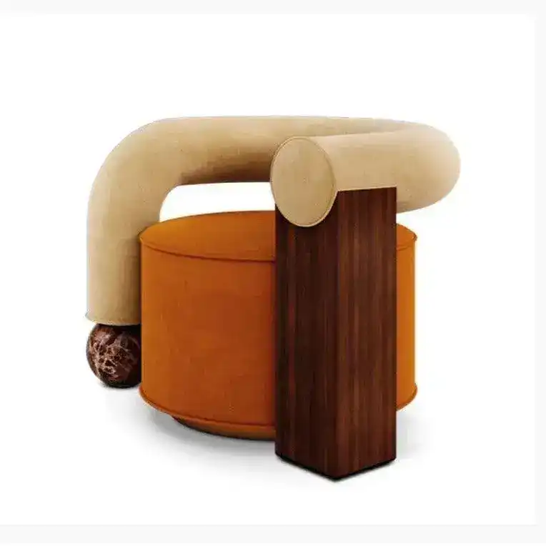 Sabrina Curved Velvet Wooden Luxurious Lounge Chair - Image 5