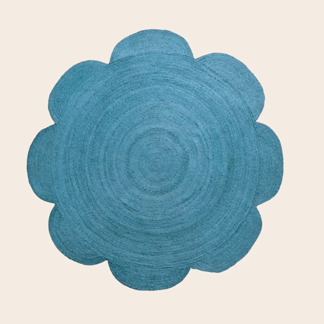 Scallop Flower Round Jute Rug - Blue - Image 3