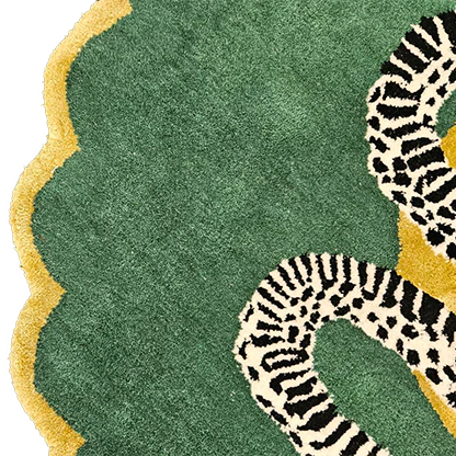 Scalloped Green Snake and Apple Round Hand Tufted Wool Rug - Image 13