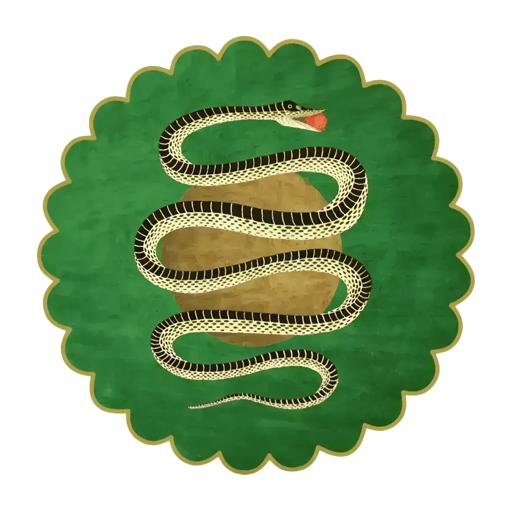 Scalloped Green Snake and Apple Round Hand Tufted Wool Rug - Image 18