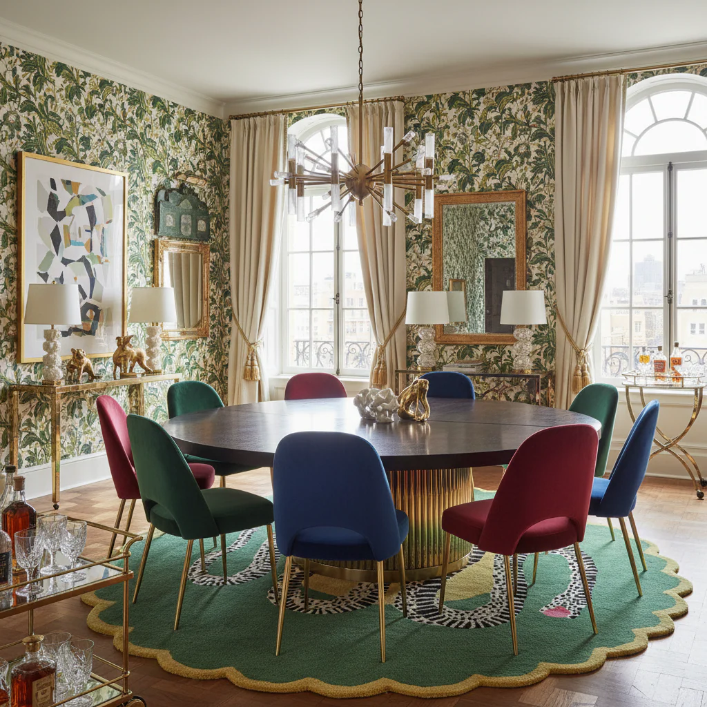 Scalloped Green Snake and Apple Round Hand Tufted Wool Rug - Image 19