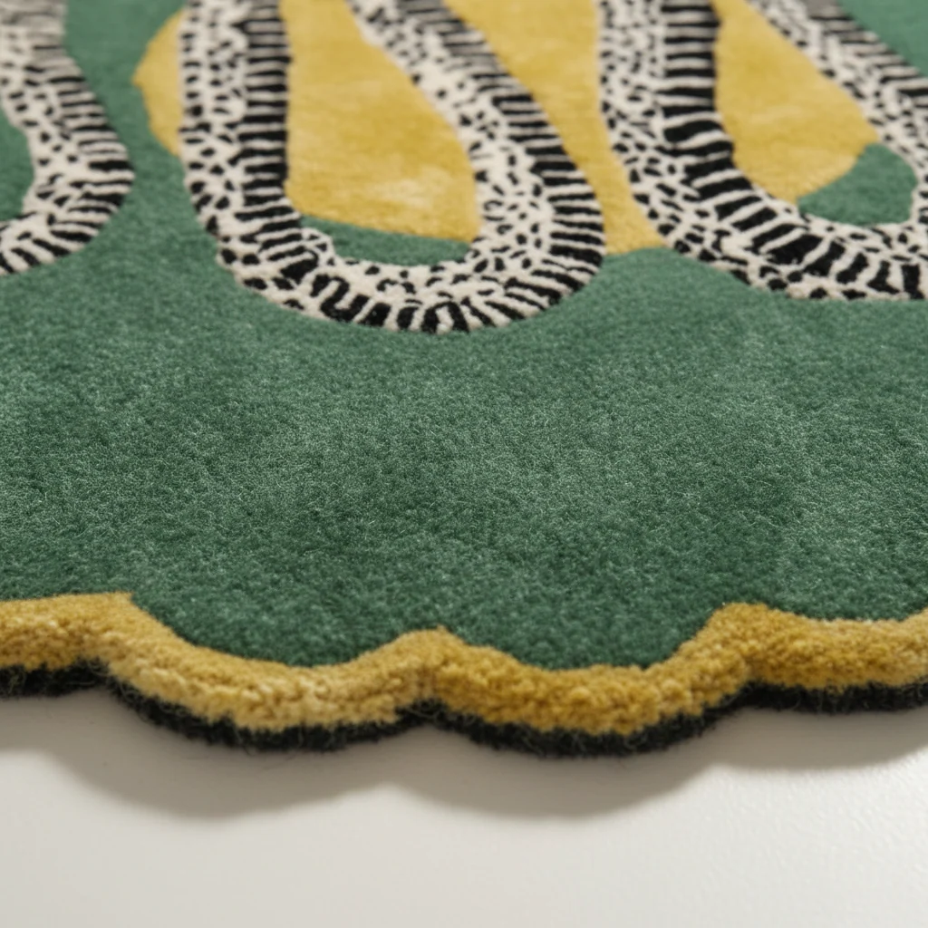 Scalloped Green Snake and Apple Round Hand Tufted Wool Rug - Image 22
