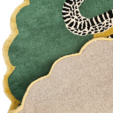 Scalloped Green Snake and Apple Round Hand Tufted Wool Rug - Image 7
