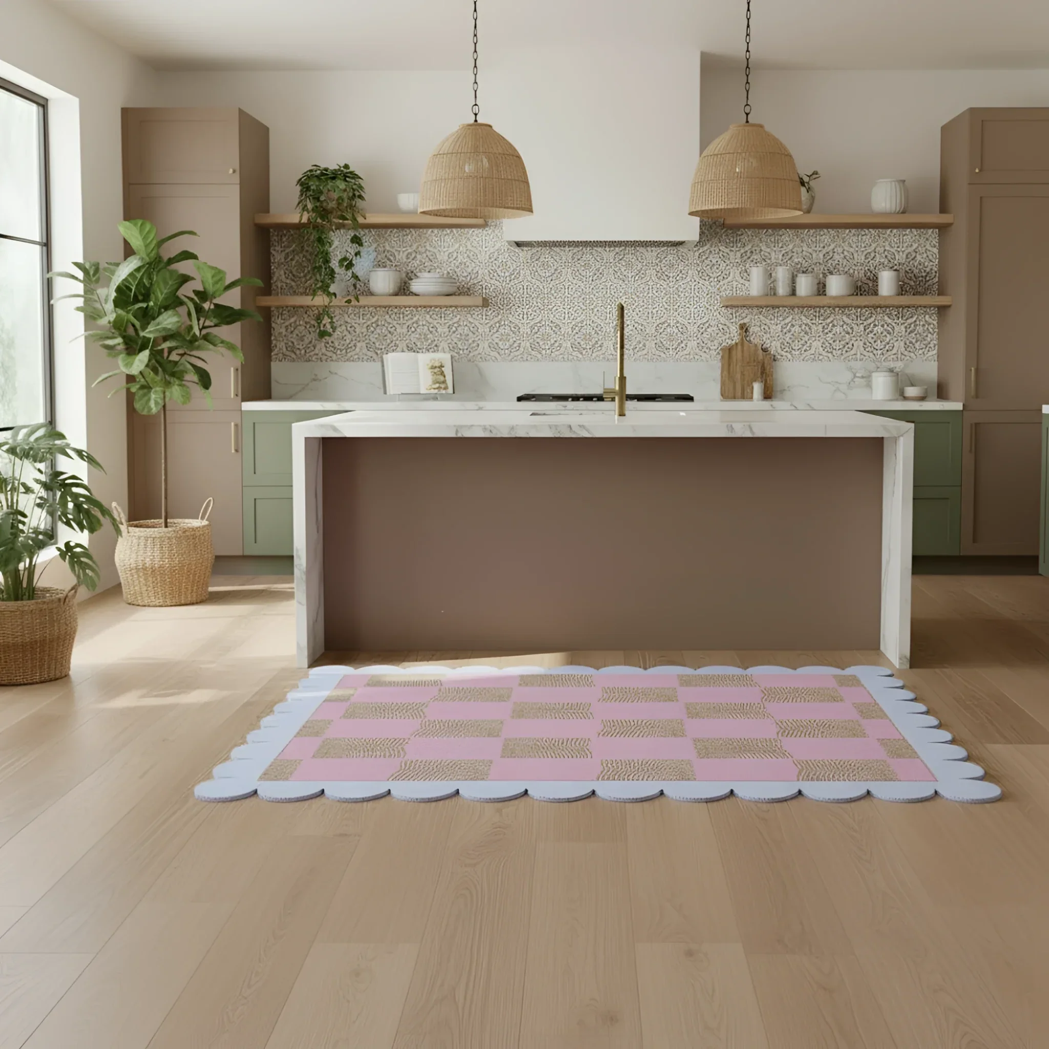 Scalloped Leaf Checker Pink Hand Tufted Rug - Image 11