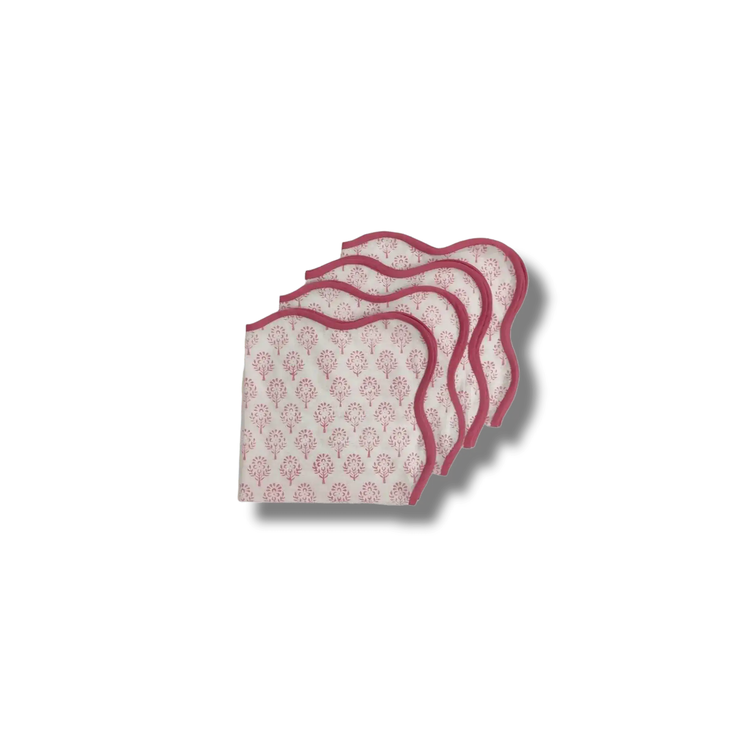 Scalloped Pink Floral Block Print Cotton Napkins - Image 3
