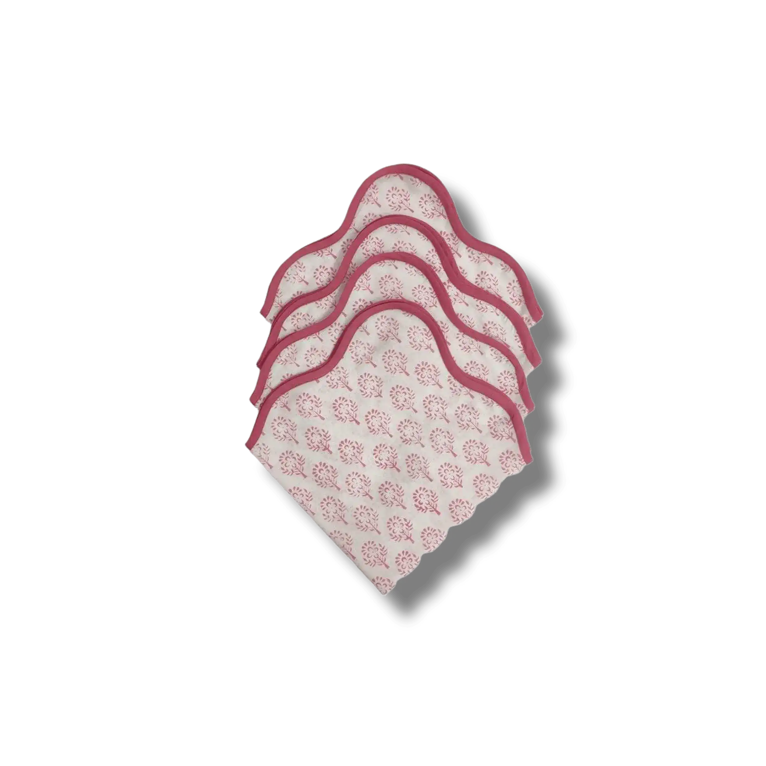 Scalloped Pink Floral Block Print Cotton Napkins - Image 6