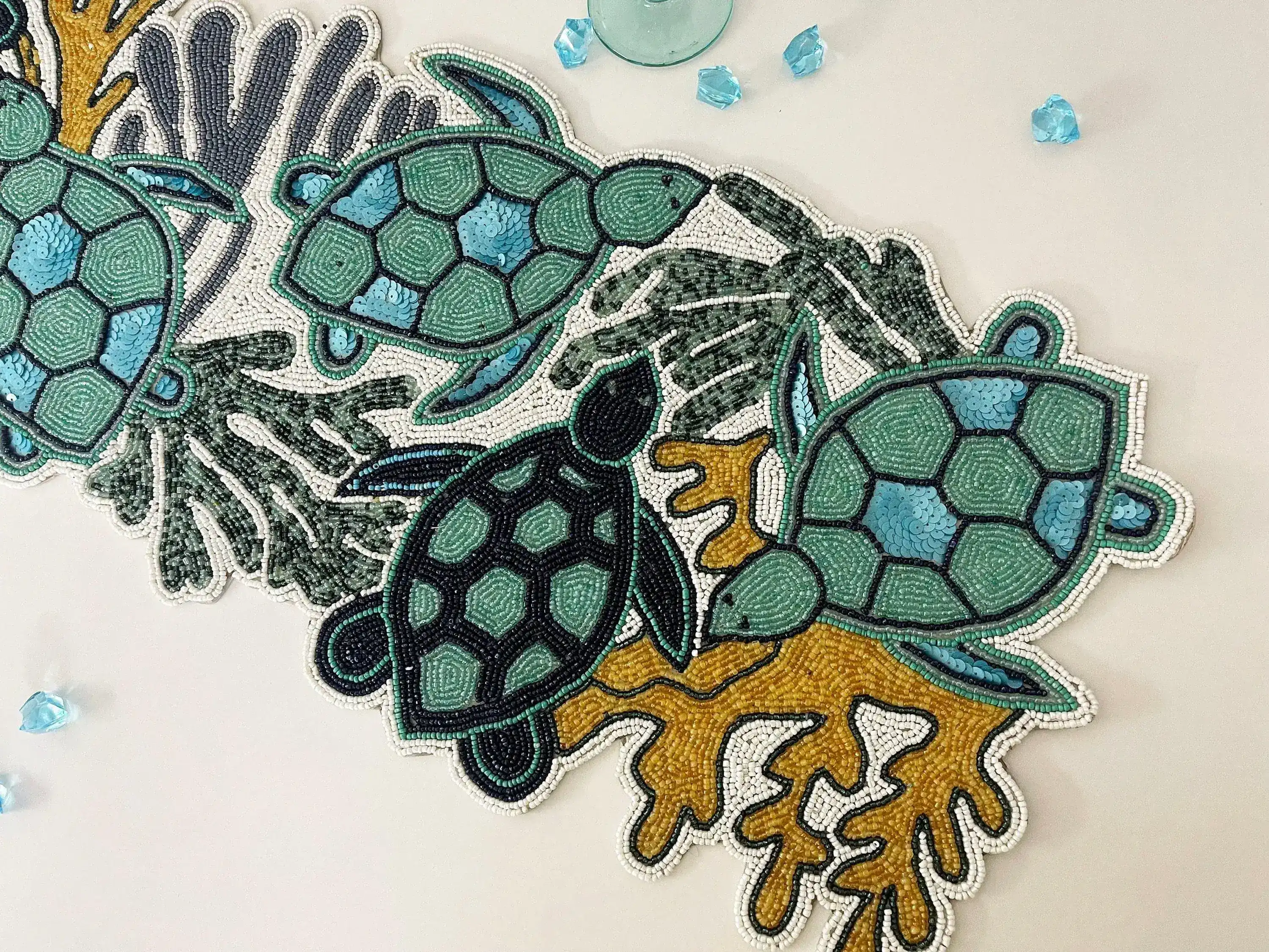 Sea turtle and Coral Coastal Beaded Table Runner - Image 2