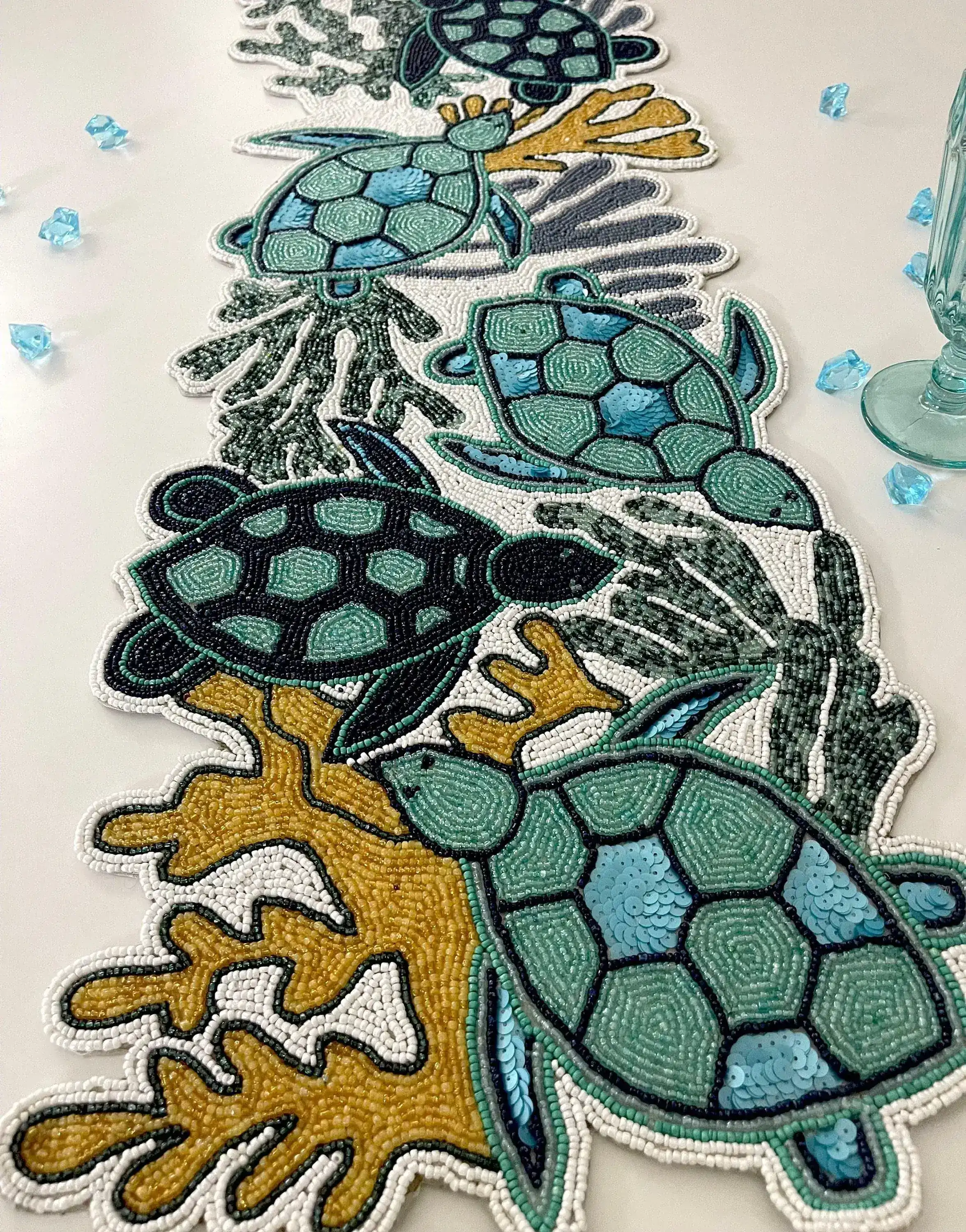 Sea turtle and Coral Coastal Beaded Table Runner - Image 6