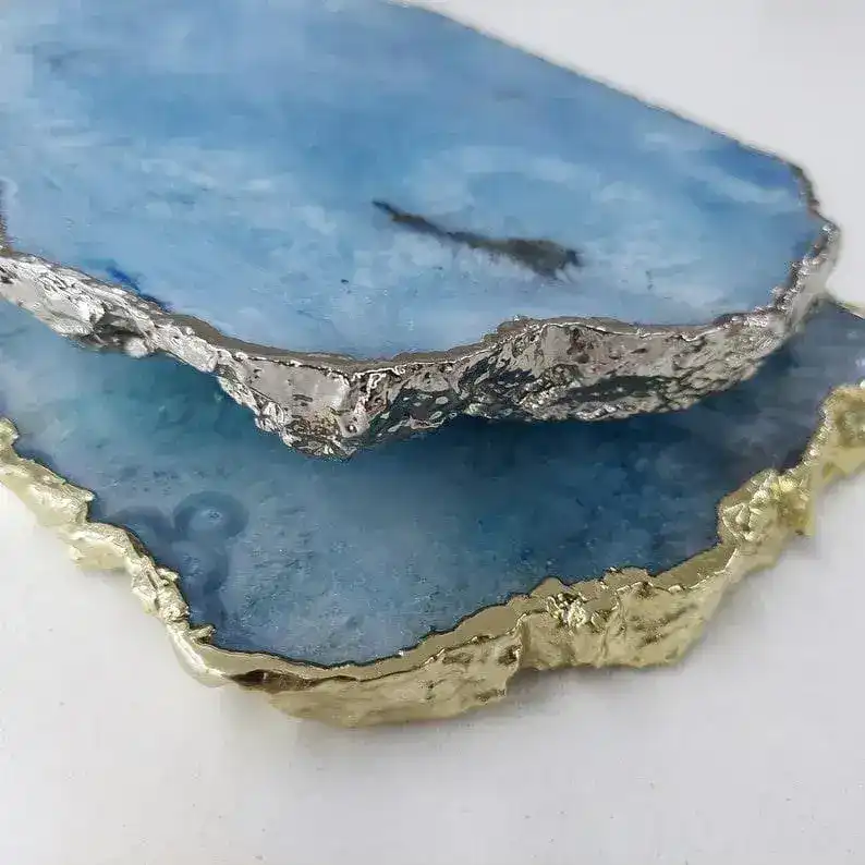 Serein Decor Blue Agate Cheese Board with Gold Trim - Image 5