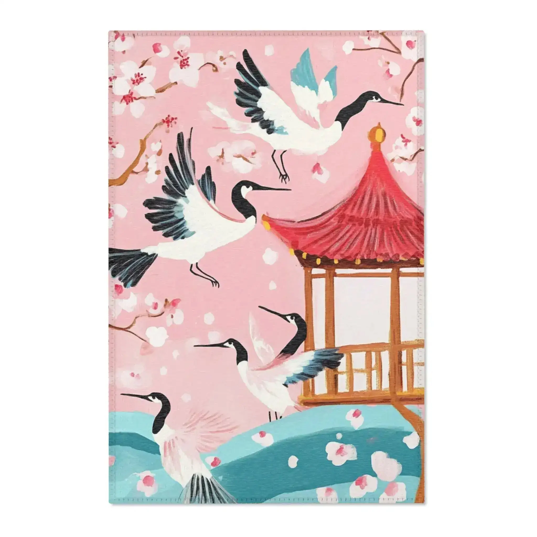 Serene Crane and Blossom Pavilion Accent Rug - Image 2
