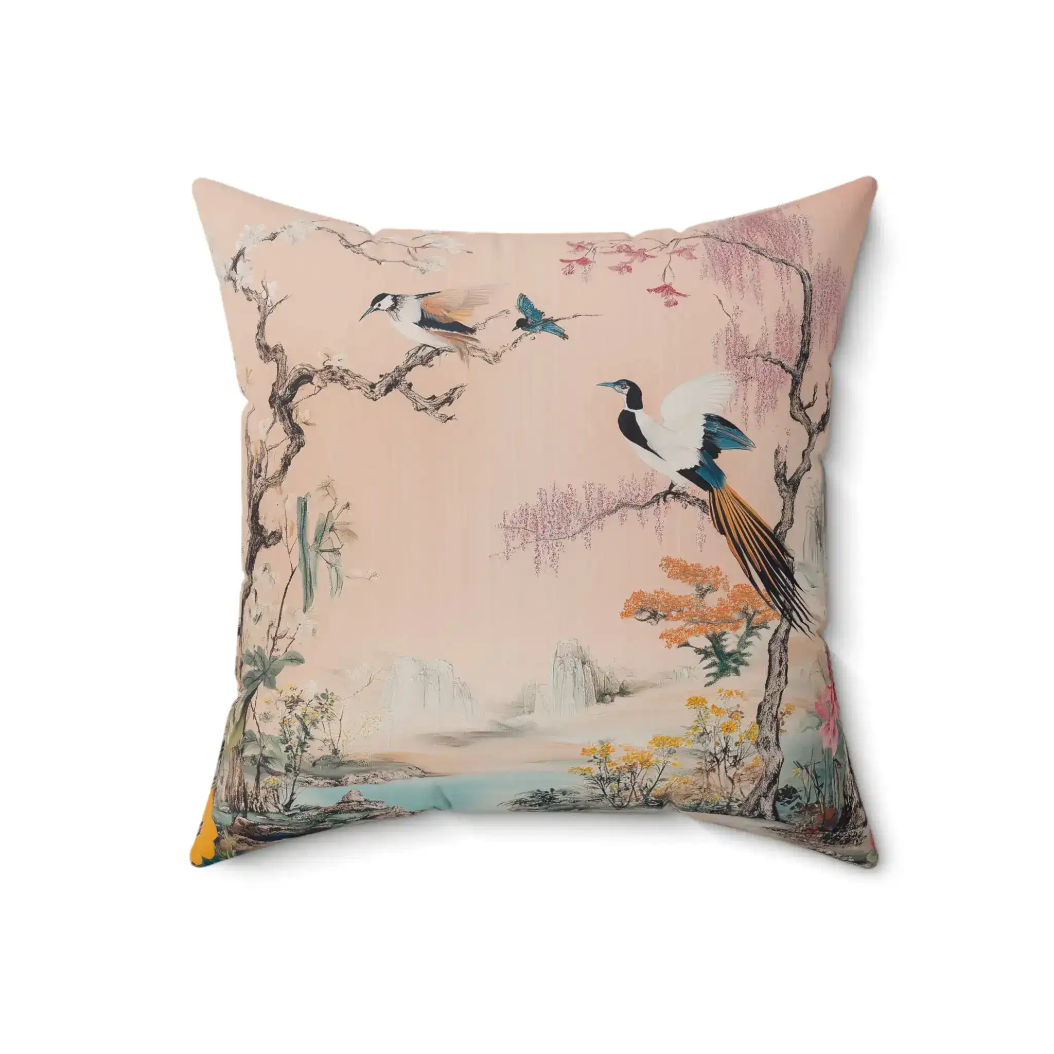 Serene Oriental Birdscape Throw Pillow - Image 5