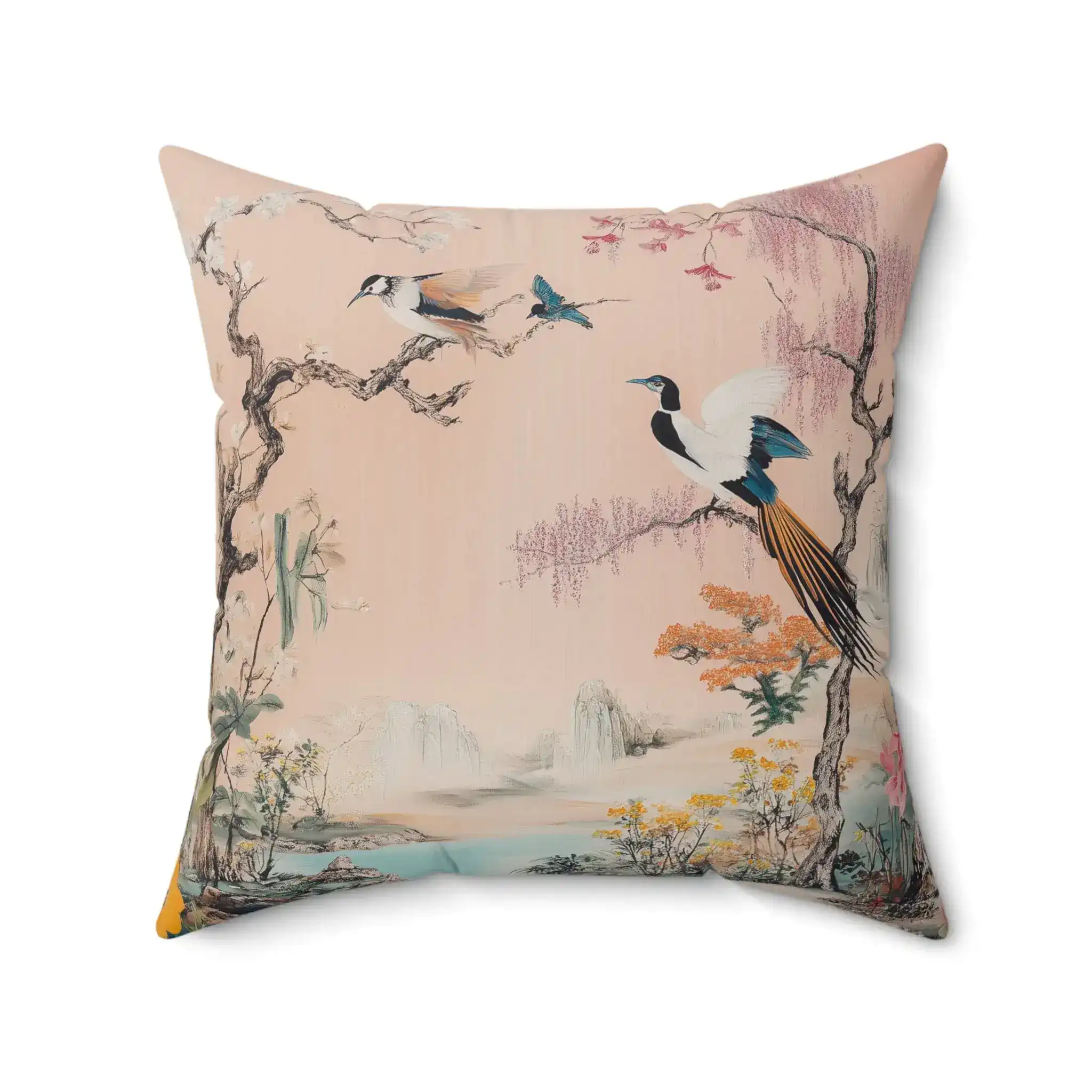 Serene Oriental Birdscape Throw Pillow - Image 6