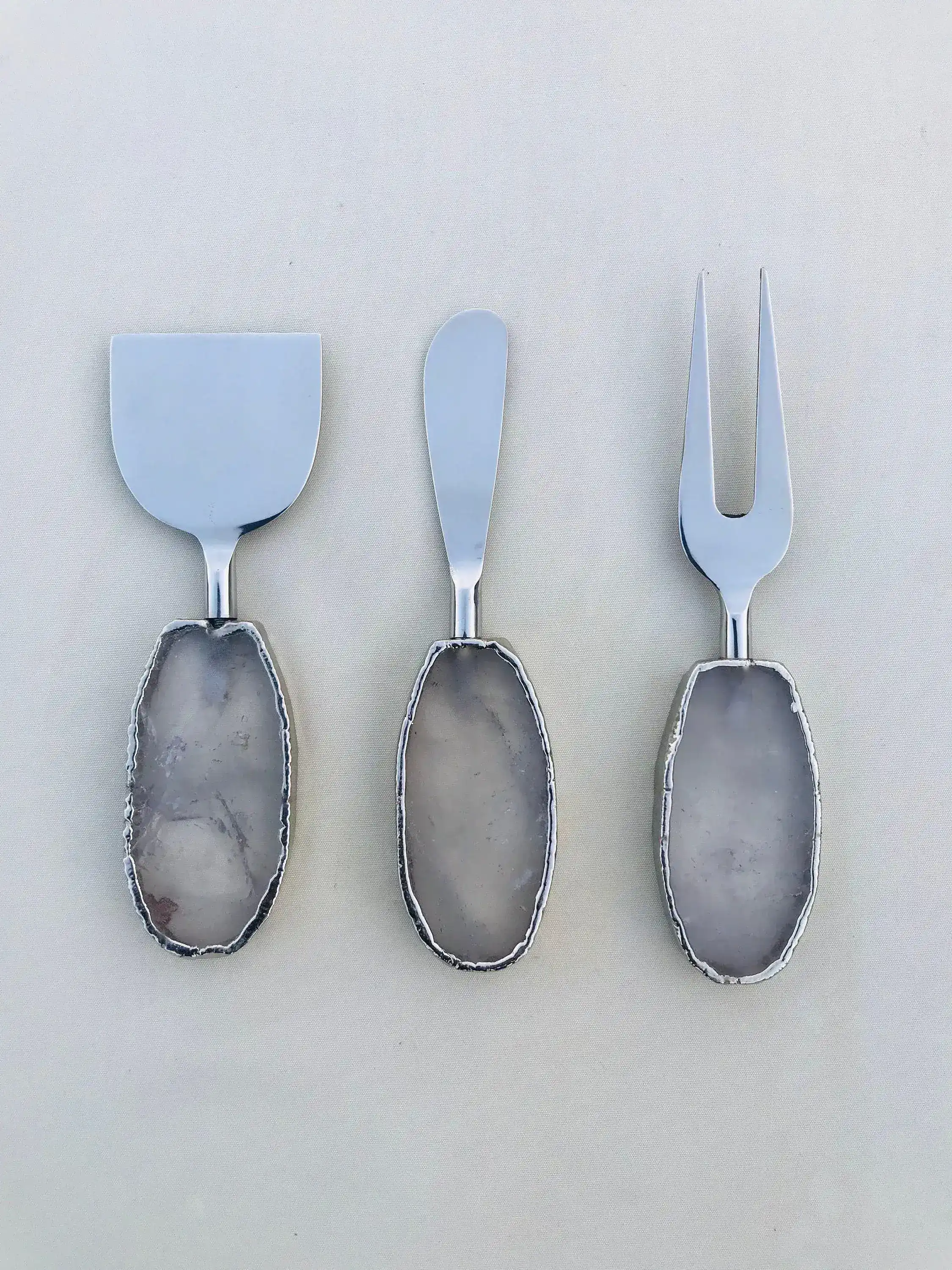 Set of 3 Agate Clear Quartz Cheese Knives Spreaders - Image 2