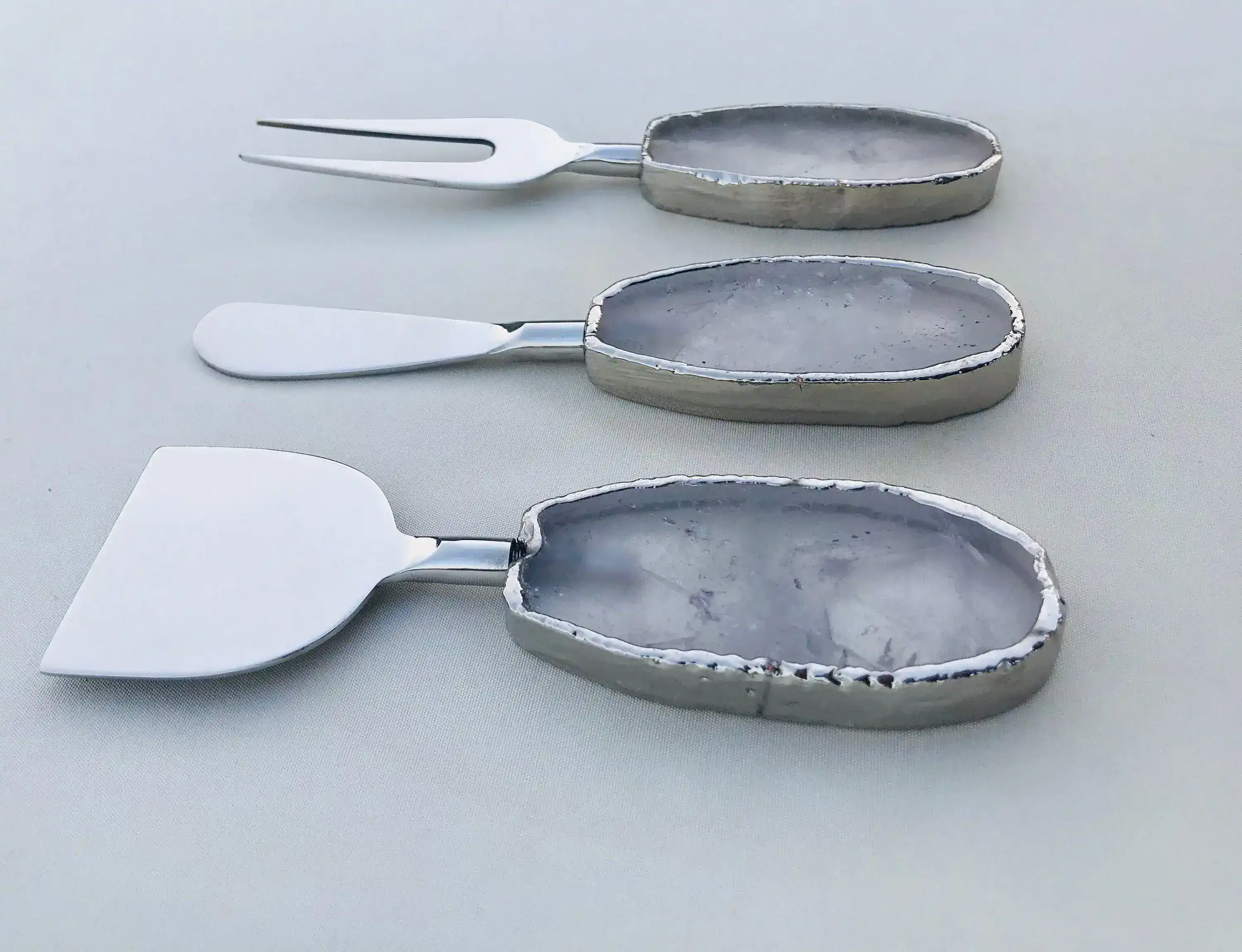 Set of 3 Agate Clear Quartz Cheese Knives Spreaders - Image 3
