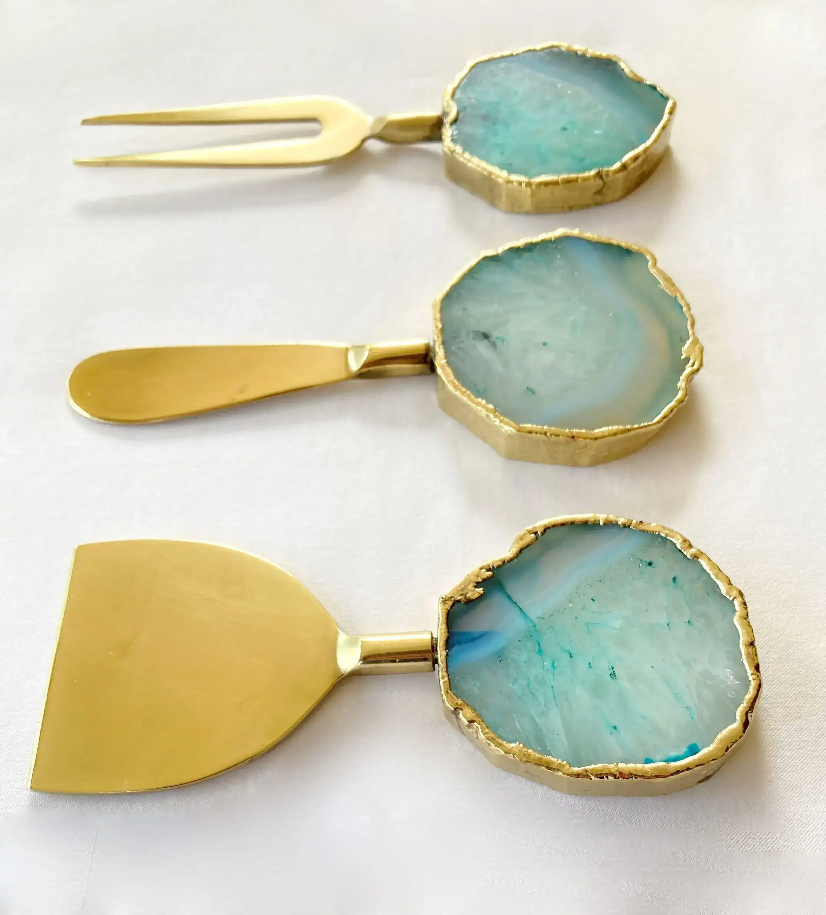 Set of 3 Aqua Agate Cheese Knives Spreaders - Image 2