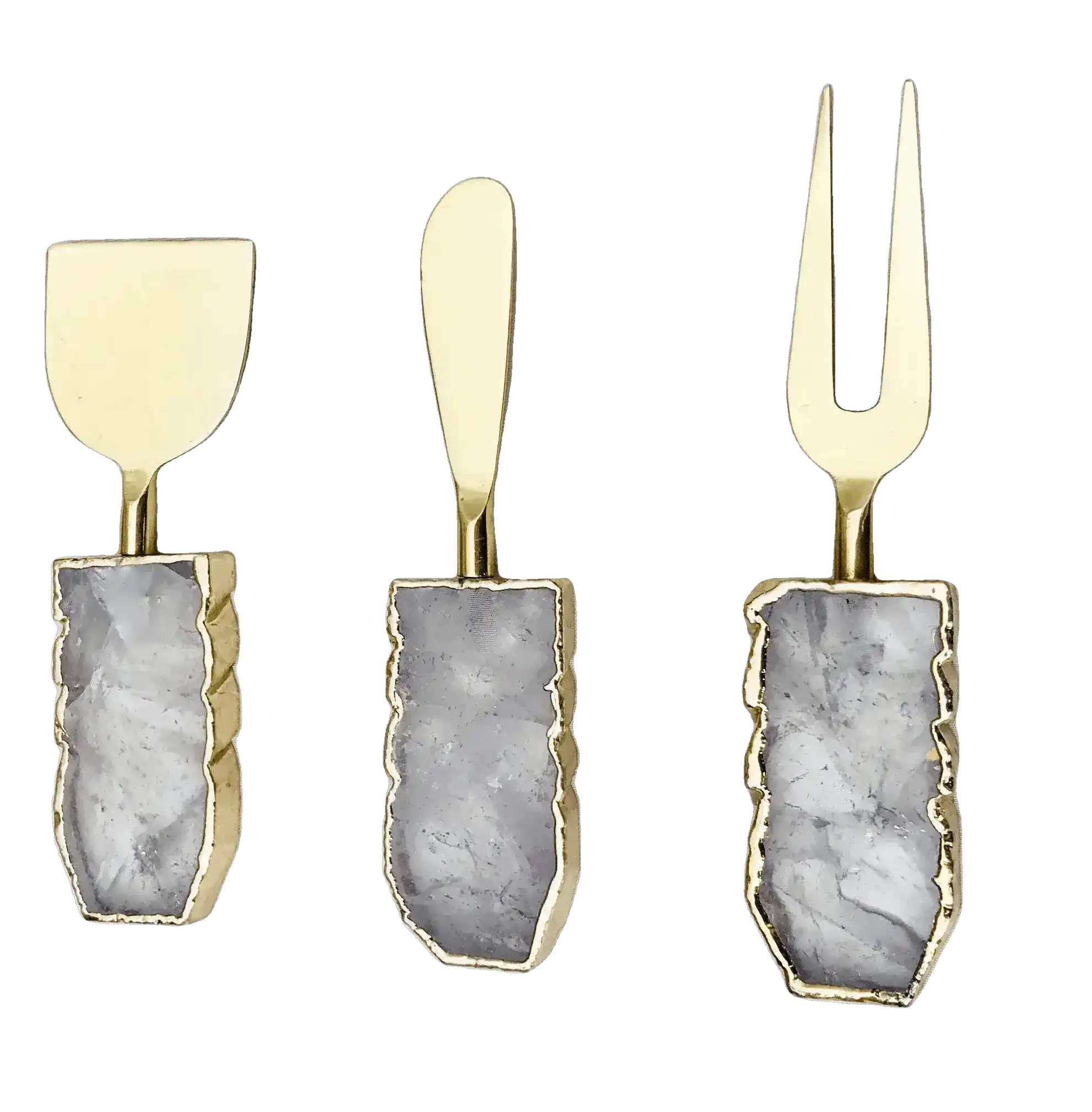 Set of 3 Clear Quartz Agate Cheese Knives Spreaders