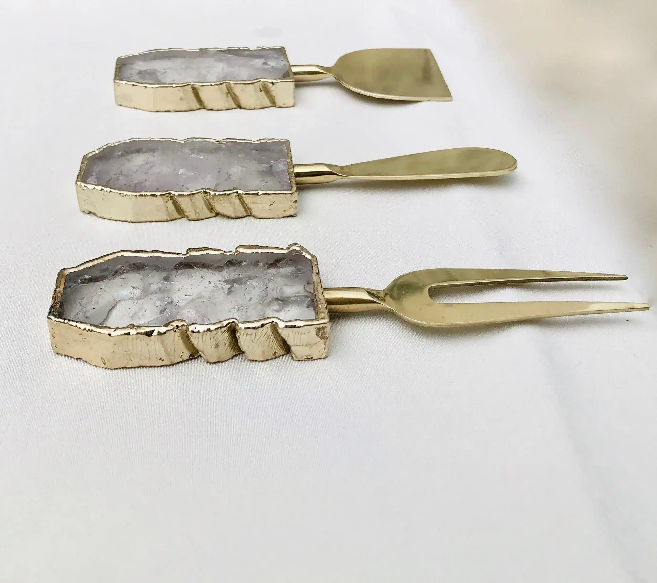 Set of 3 Clear Quartz Agate Cheese Knives Spreaders - Image 2