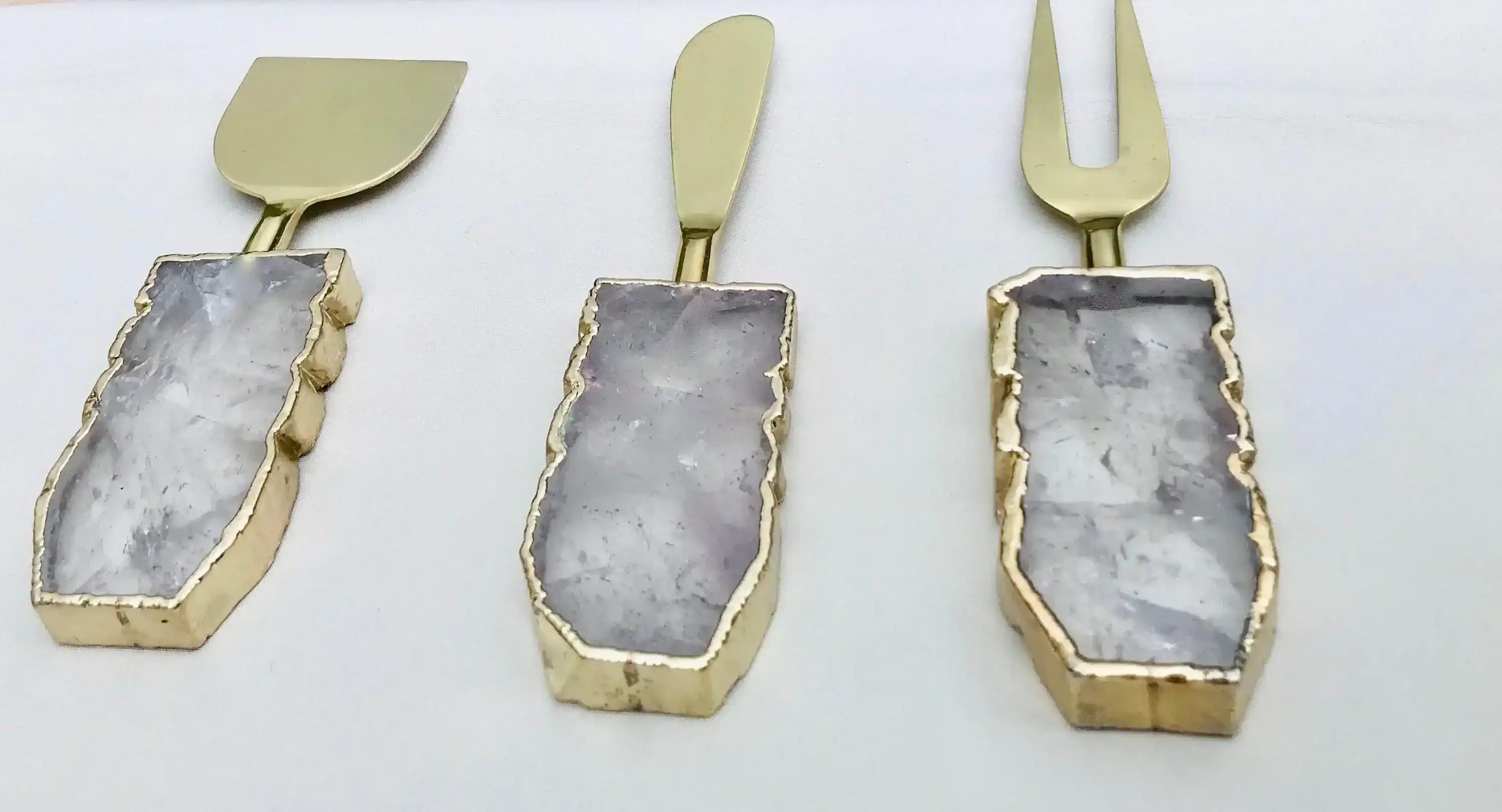 Set of 3 Clear Quartz Agate Cheese Knives Spreaders - Image 3