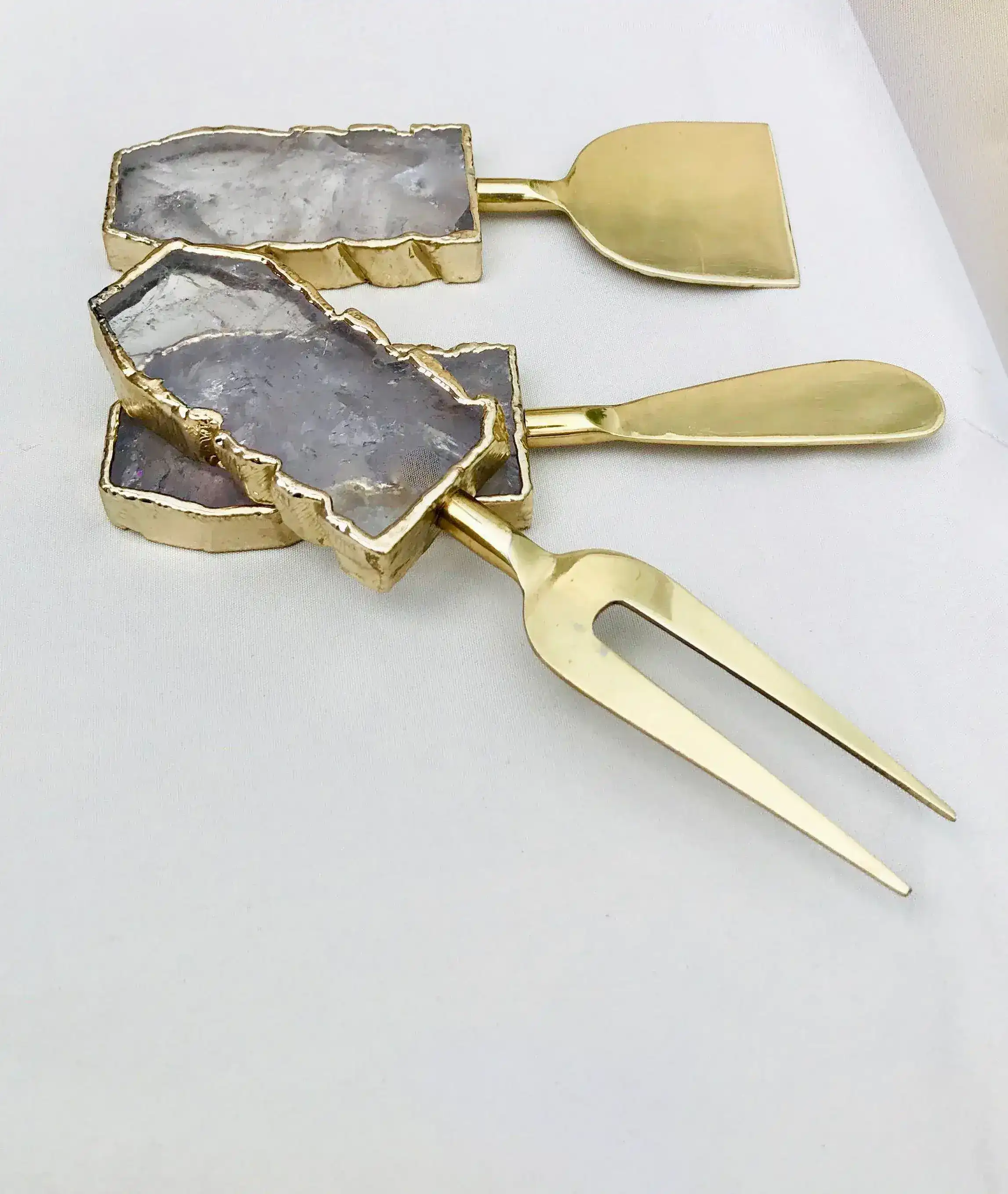 Set of 3 Clear Quartz Agate Cheese Knives Spreaders - Image 4