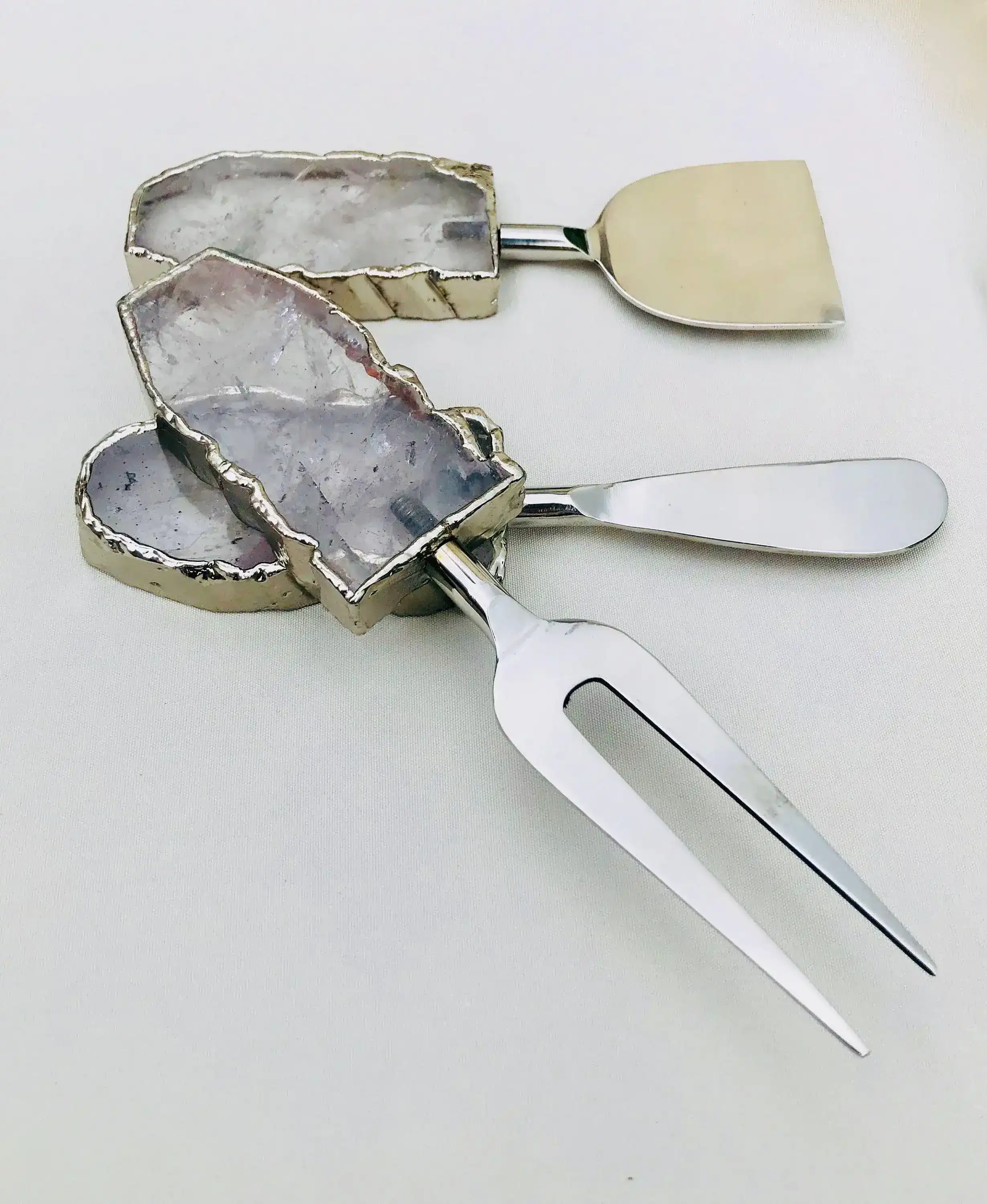 Set of 3 Clear Quartz Agate Cheese Knives Spreaders - Image 2