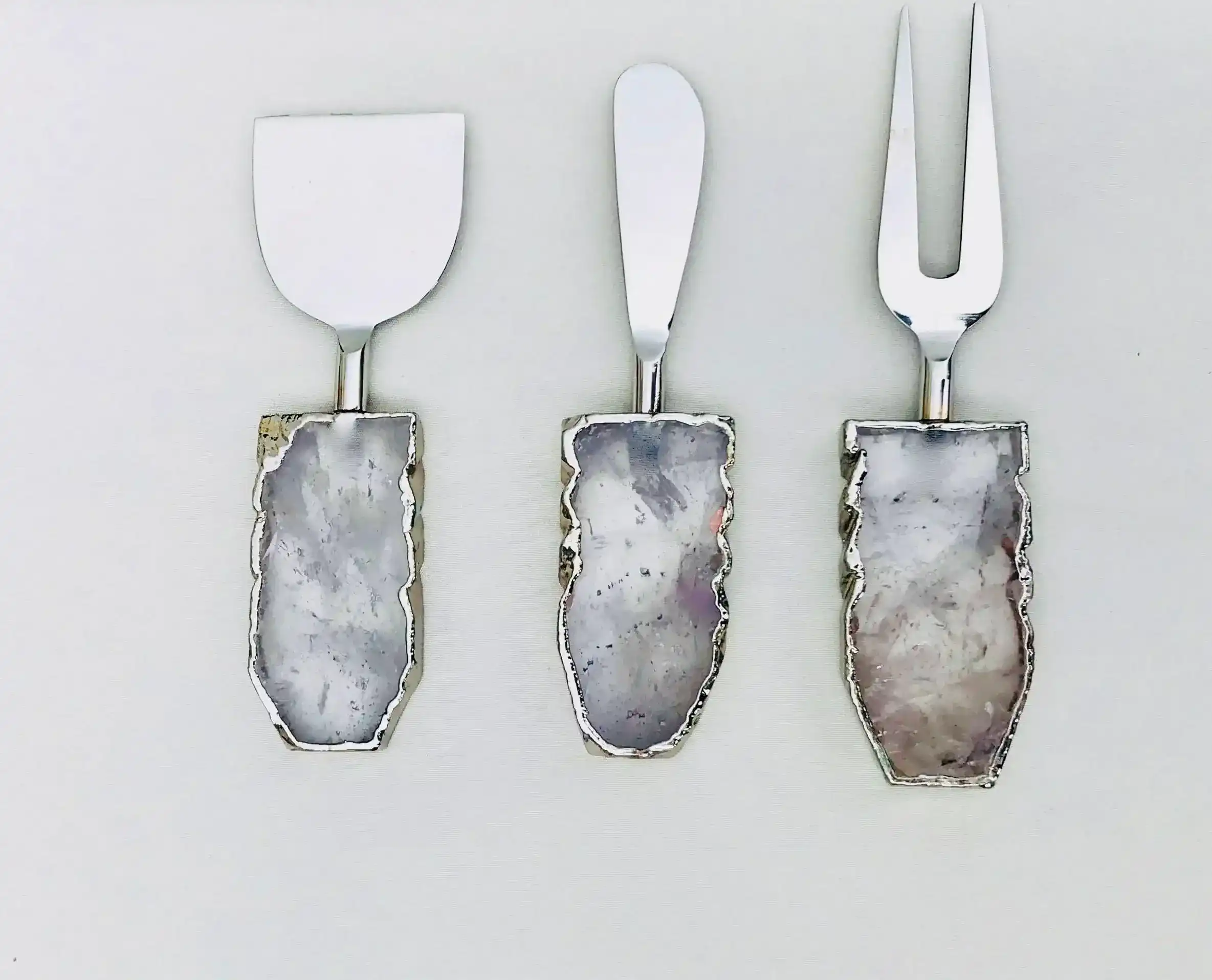 Set of 3 Clear Quartz Agate Cheese Knives Spreaders - Image 3