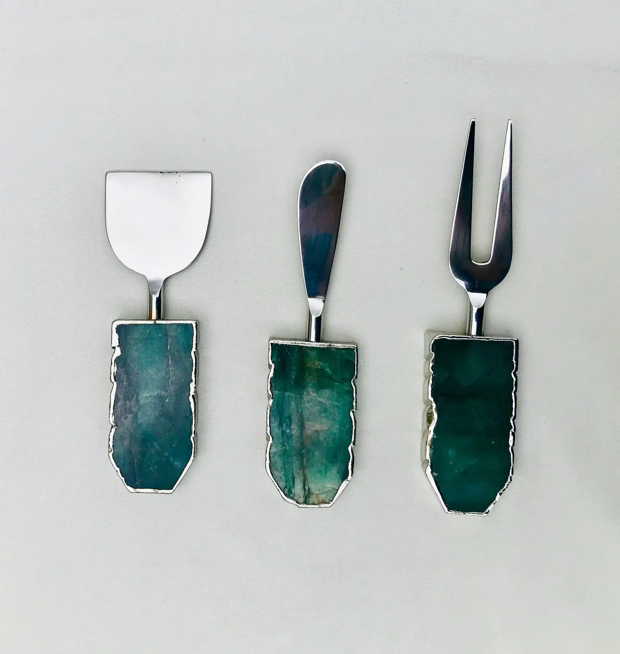 Set of 3 Green Agate Cheese Knives Spreaders