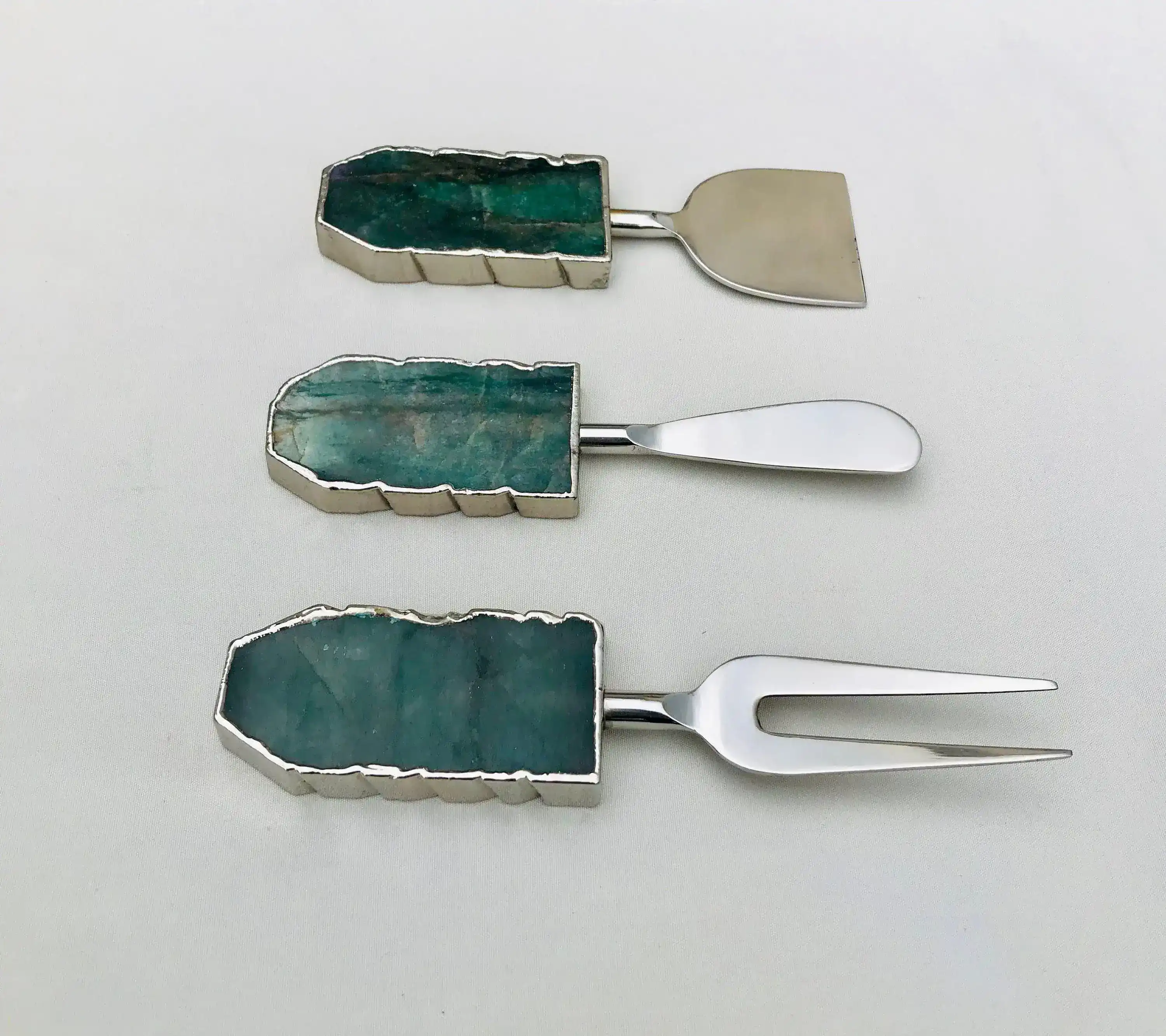 Set of 3 Green Agate Cheese Knives Spreaders - Image 2