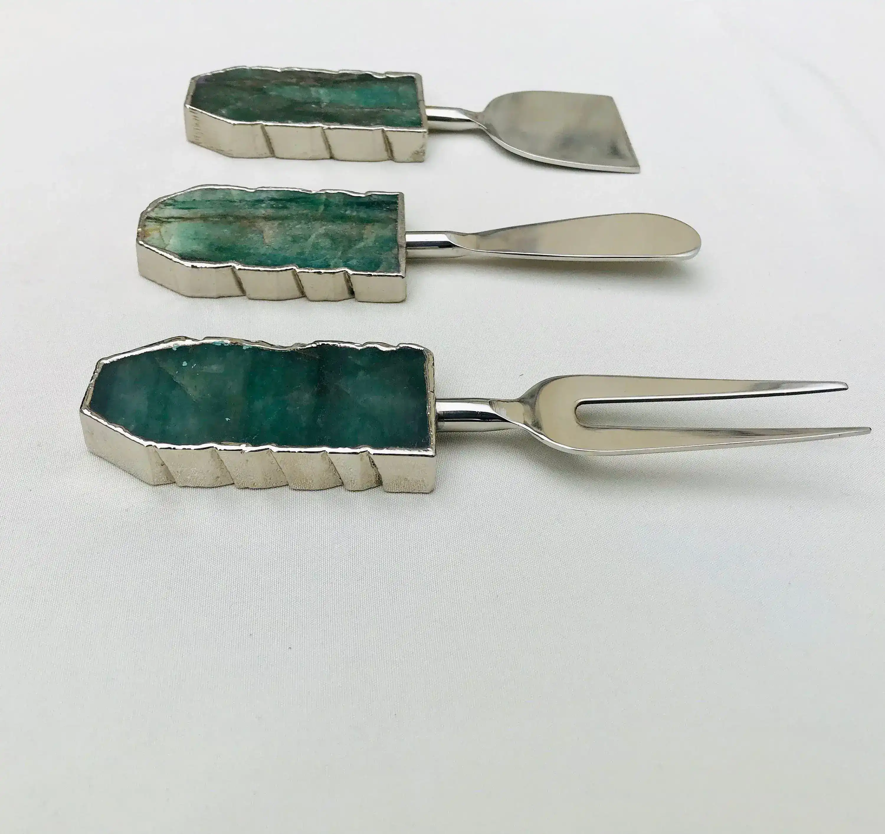 Set of 3 Green Agate Cheese Knives Spreaders - Image 3
