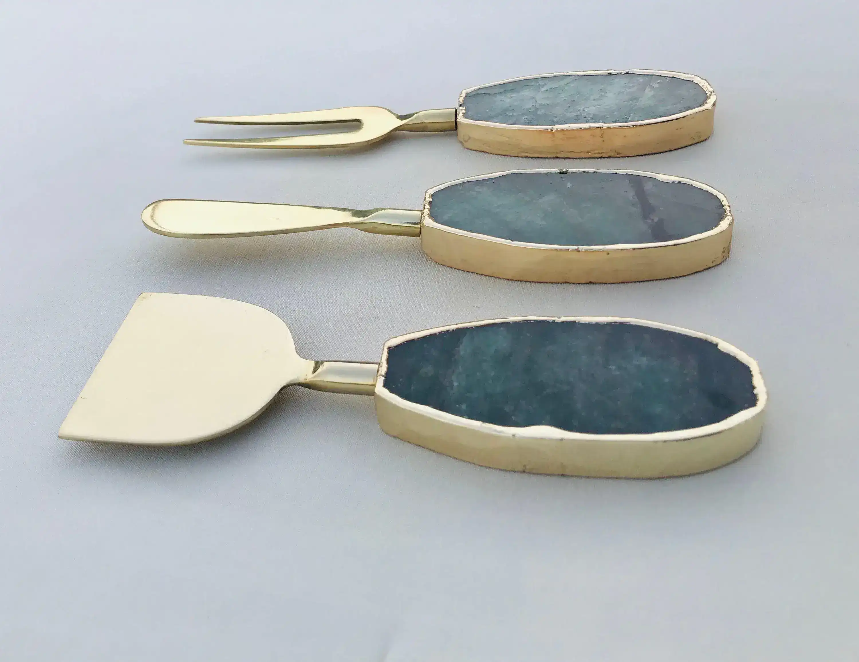Set of 3 Green Agate Cheese Knives Spreaders - Image 2