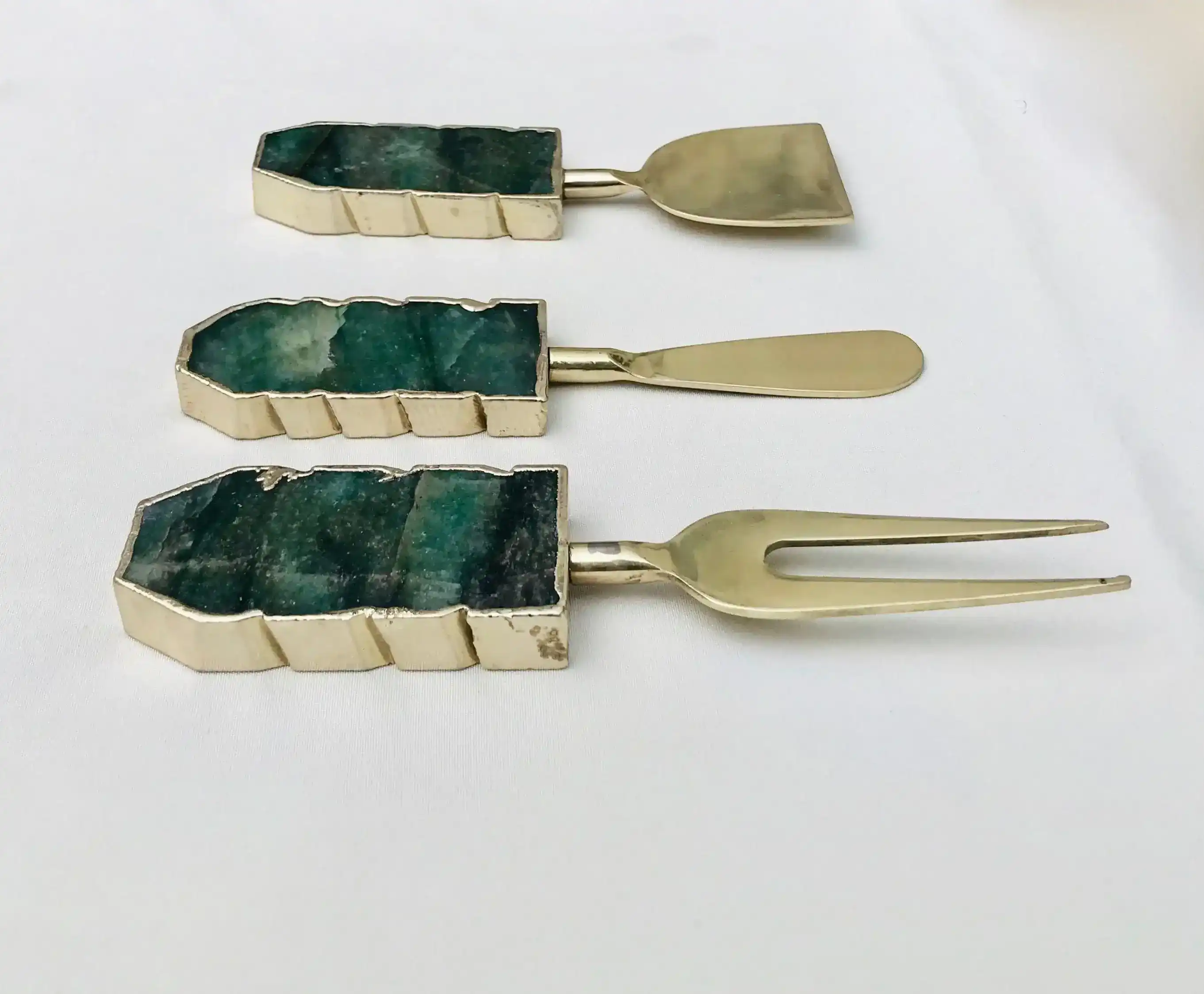 Set of 3 Green Agate Cheese Knives Spreaders - Image 2