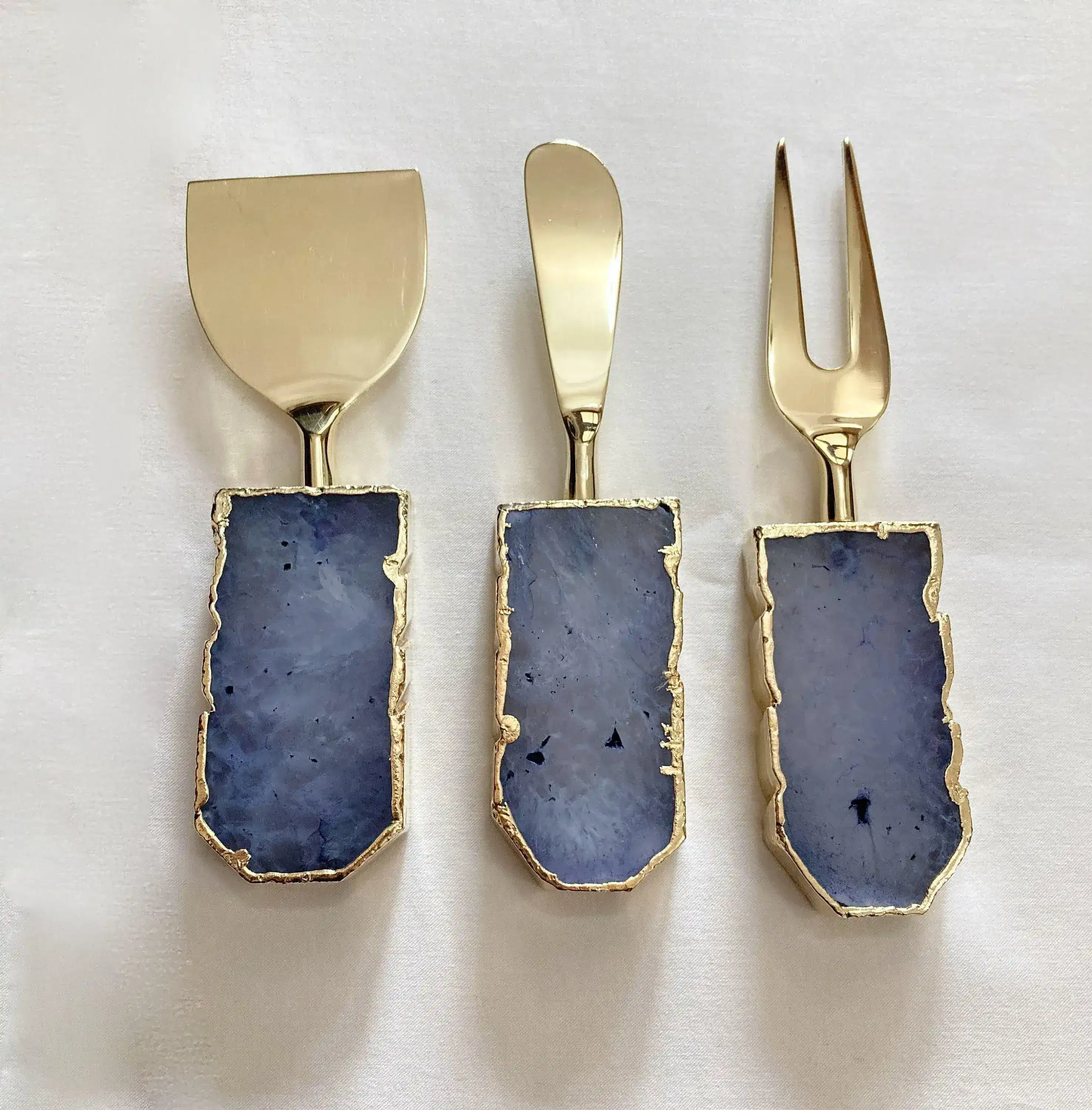 Set of 3 Light Ink Blue Agate Cheese Knives Spreaders