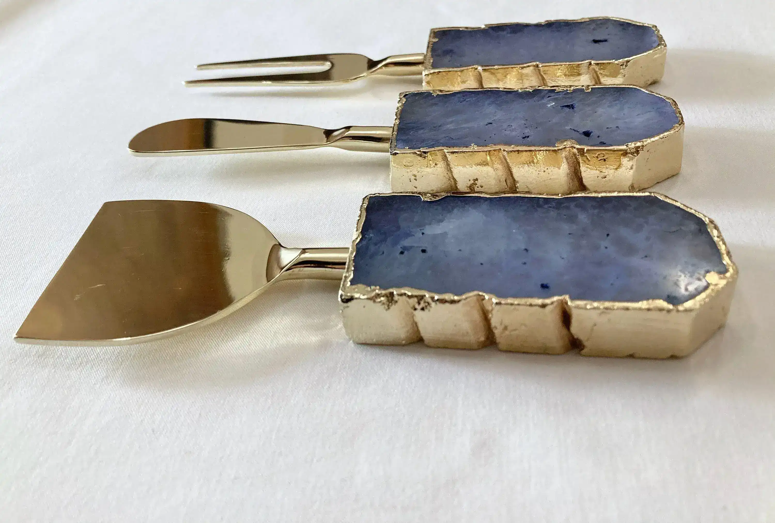 Set of 3 Light Ink Blue Agate Cheese Knives Spreaders - Image 3