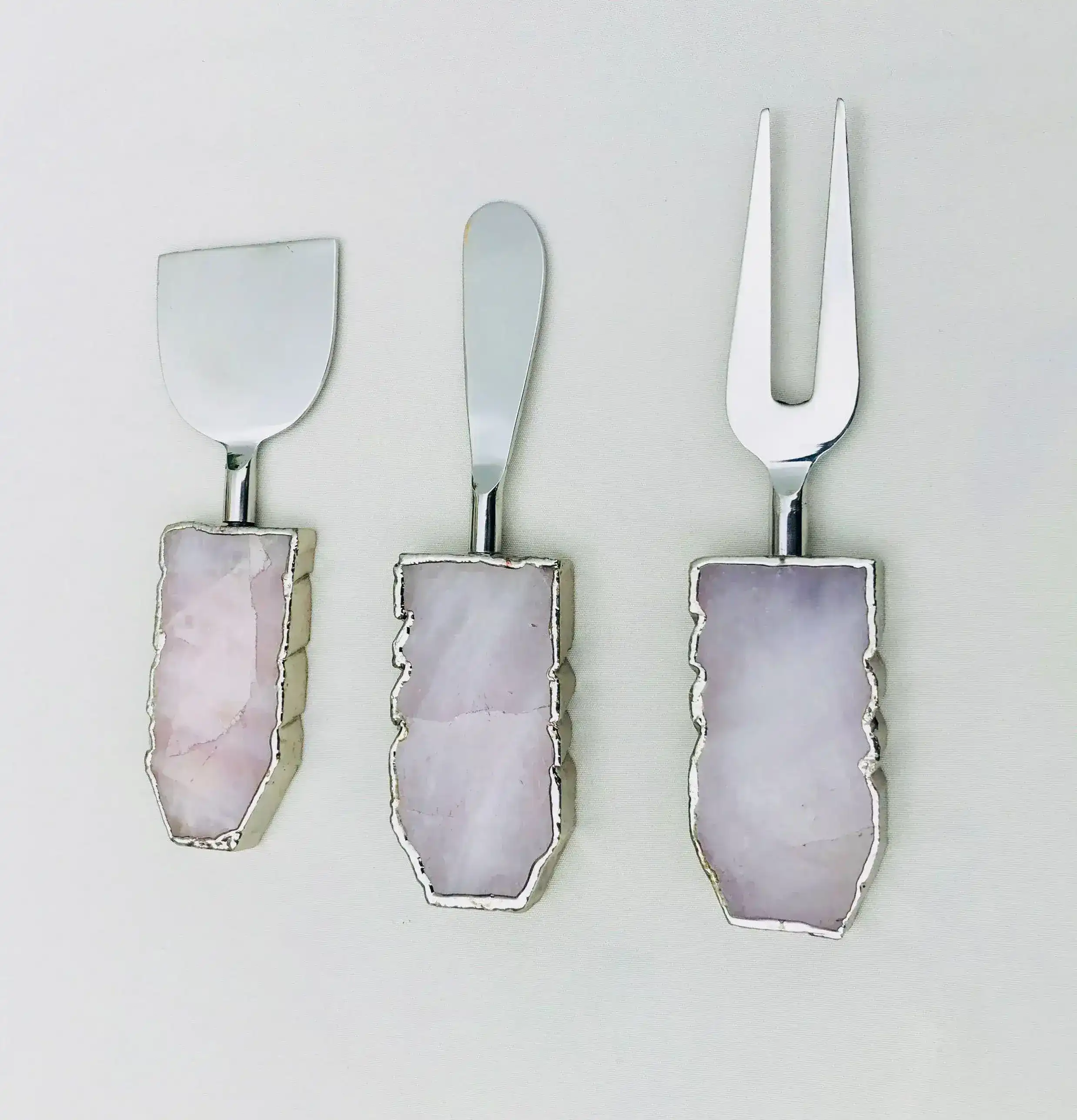Set of 3 Rose Quartz Cheese Knives Spreaders