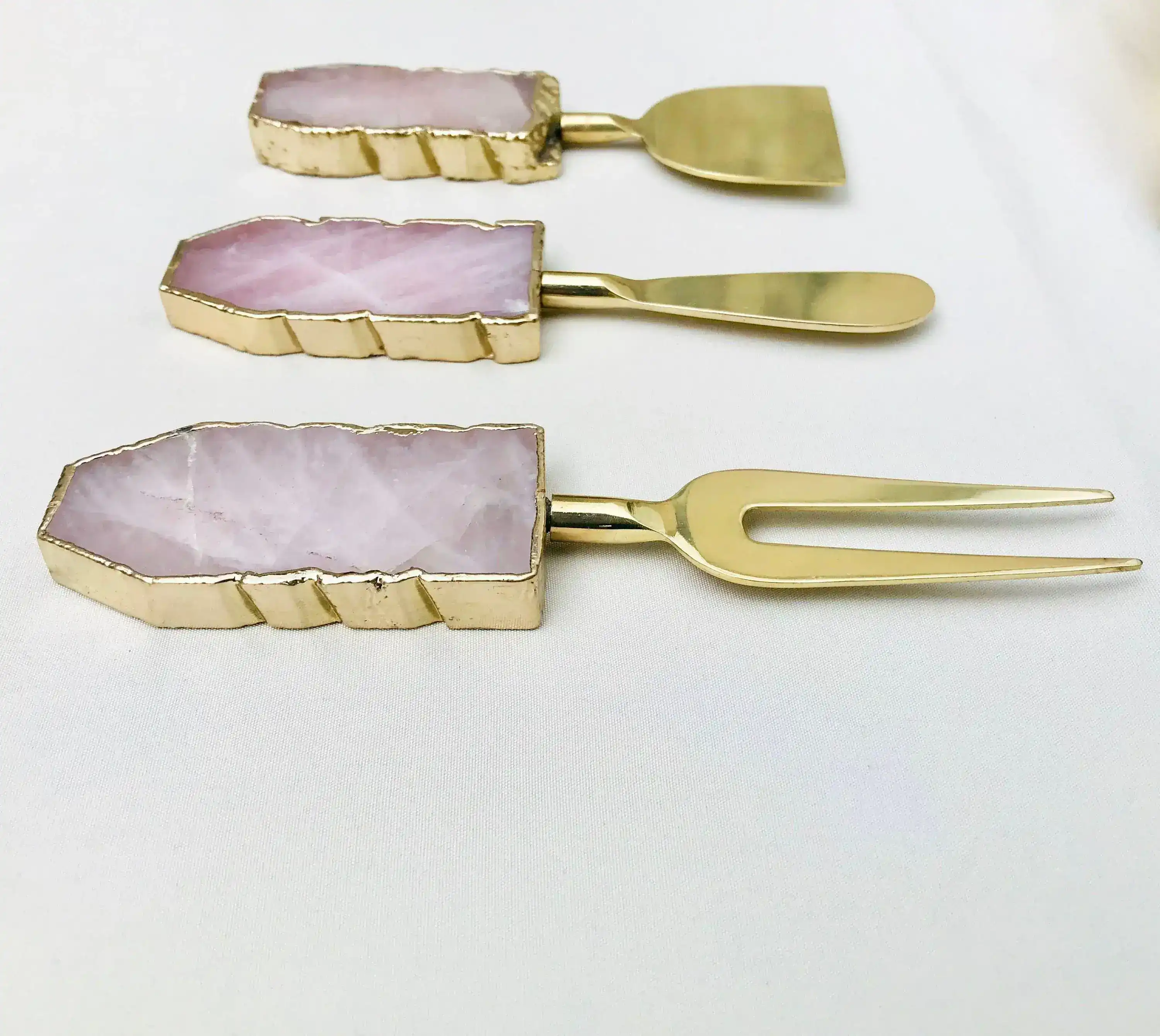 Set of 3 Rose Quartz Cheese Knives Spreaders - Image 3