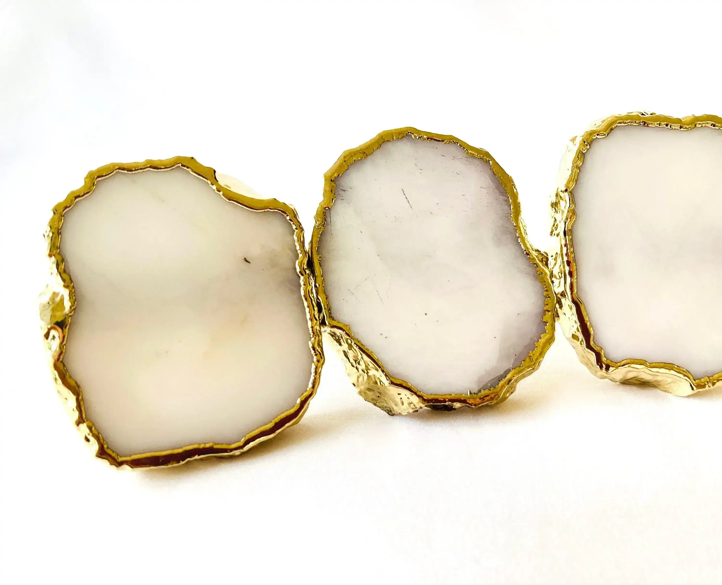 Set of 4 Hand Rounded White Agate Napkin Rings - Image 5
