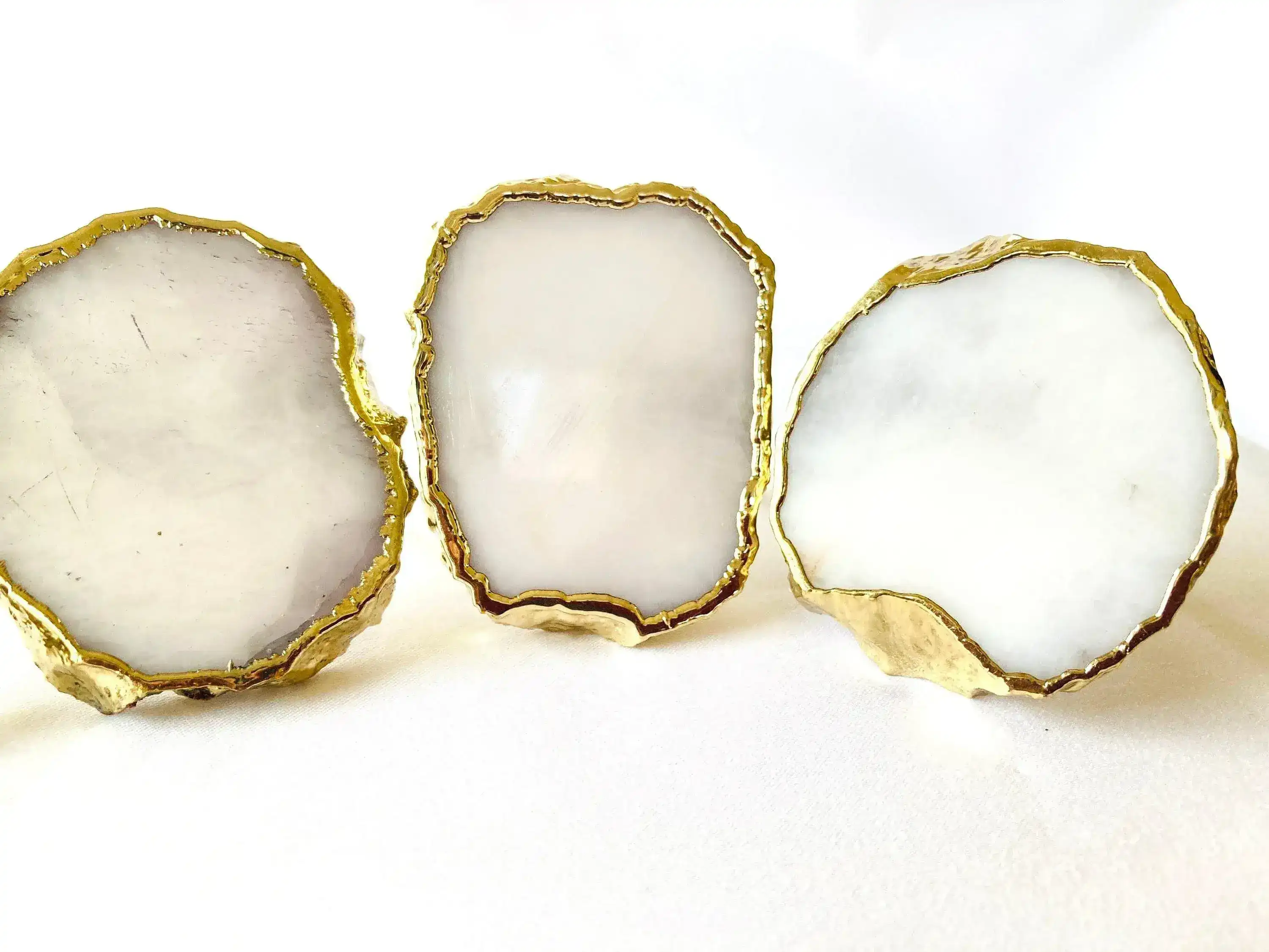 Set of 4 Hand Rounded White Agate Napkin Rings - Image 6
