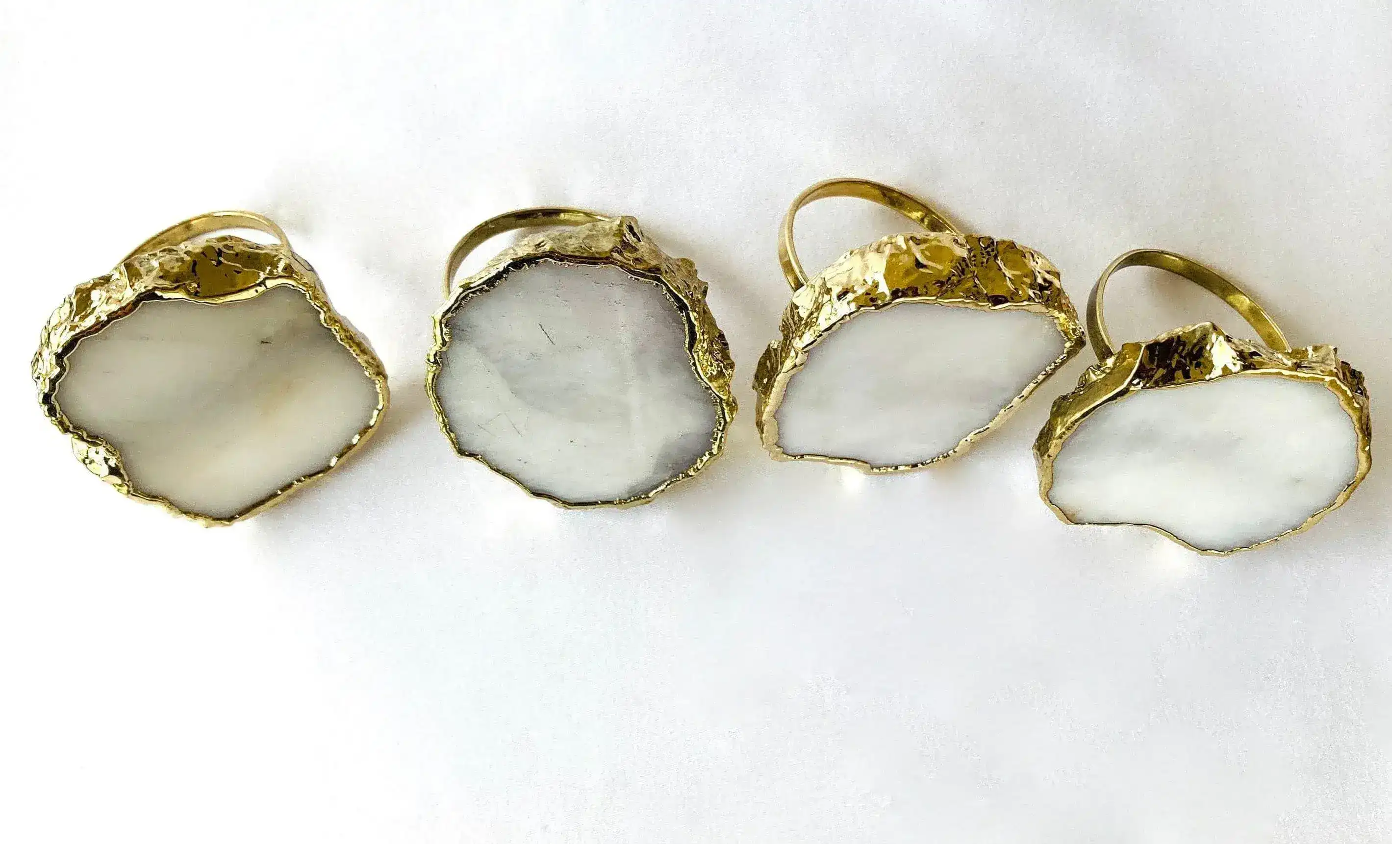 Set of 4 Hand Rounded White Agate Napkin Rings - Image 8