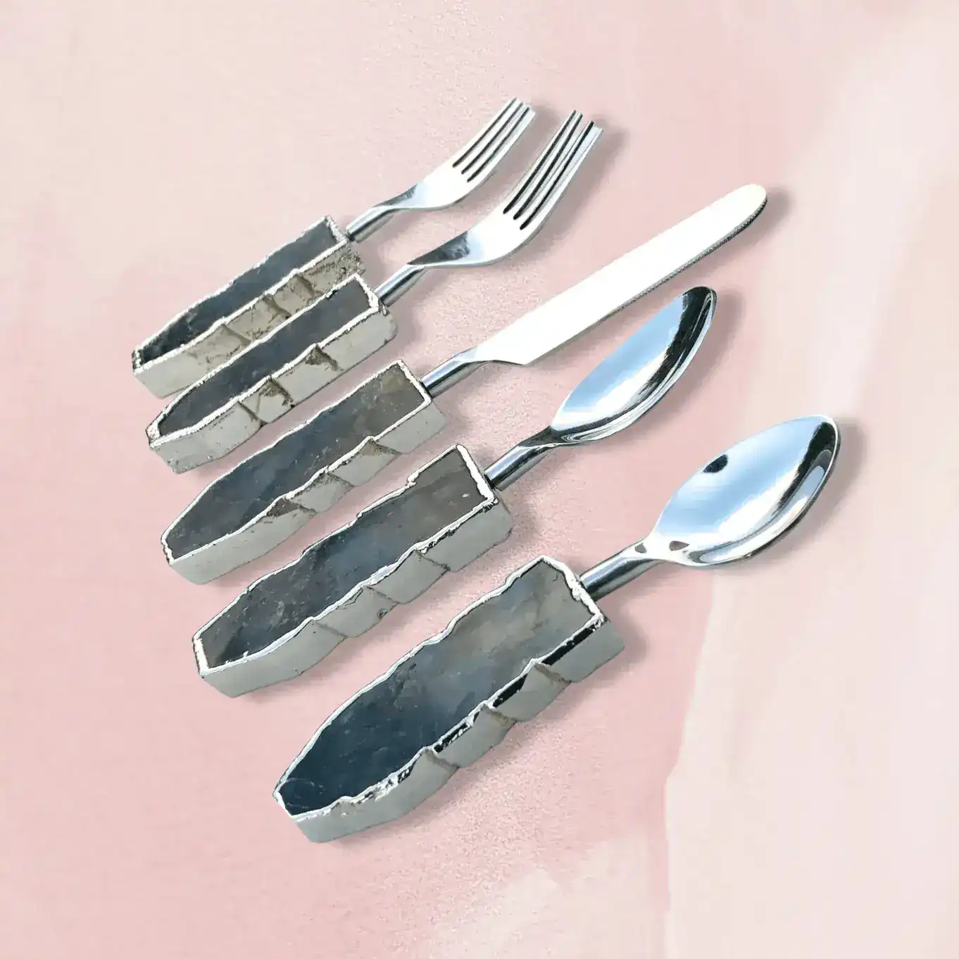 Set of 5 Pieces Labradorite Gemstone Agate Cutlery - Image 2